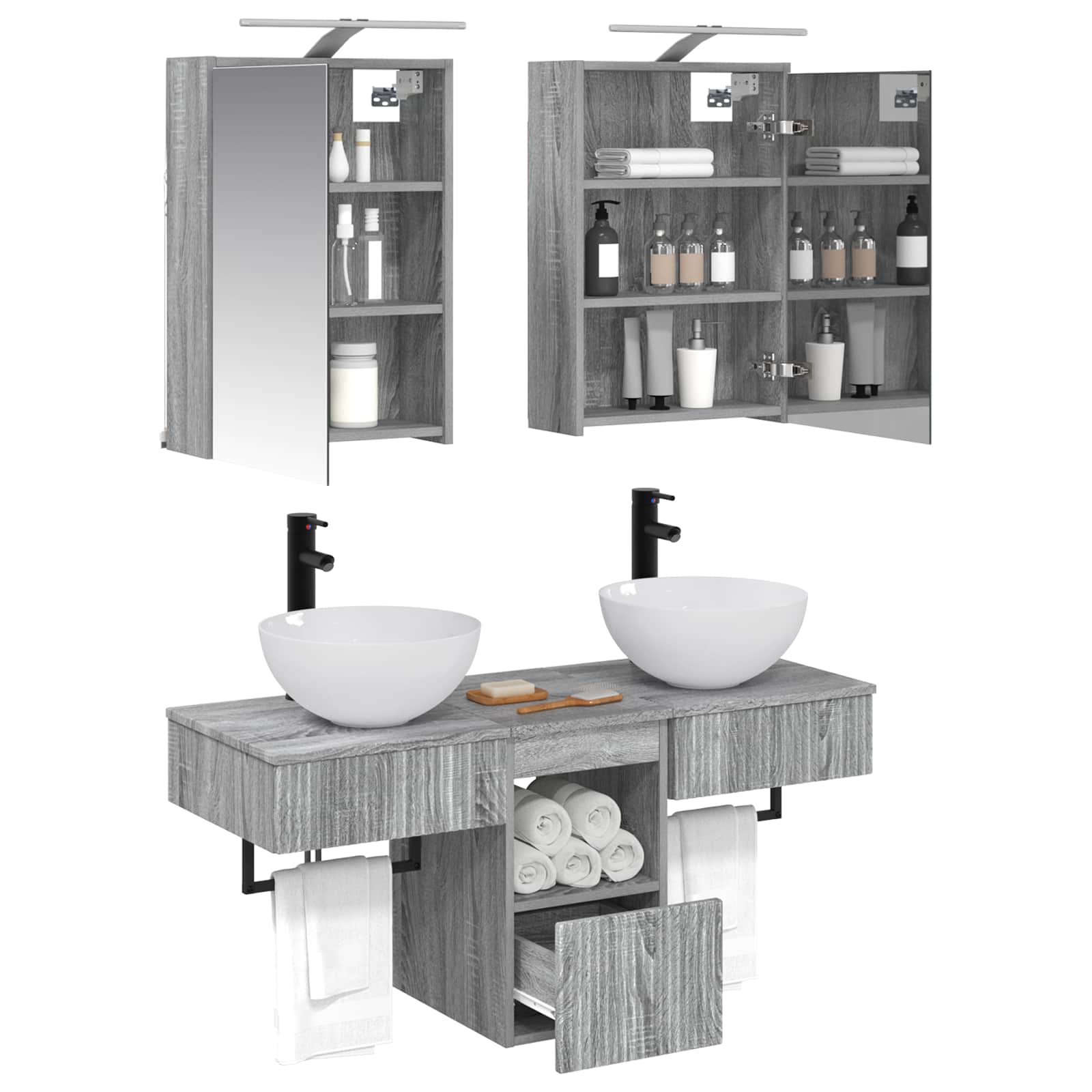 Set ormarića za kupaonicu 5 pcs Siva Sonoma 43 x 16 x 62,5 cm
