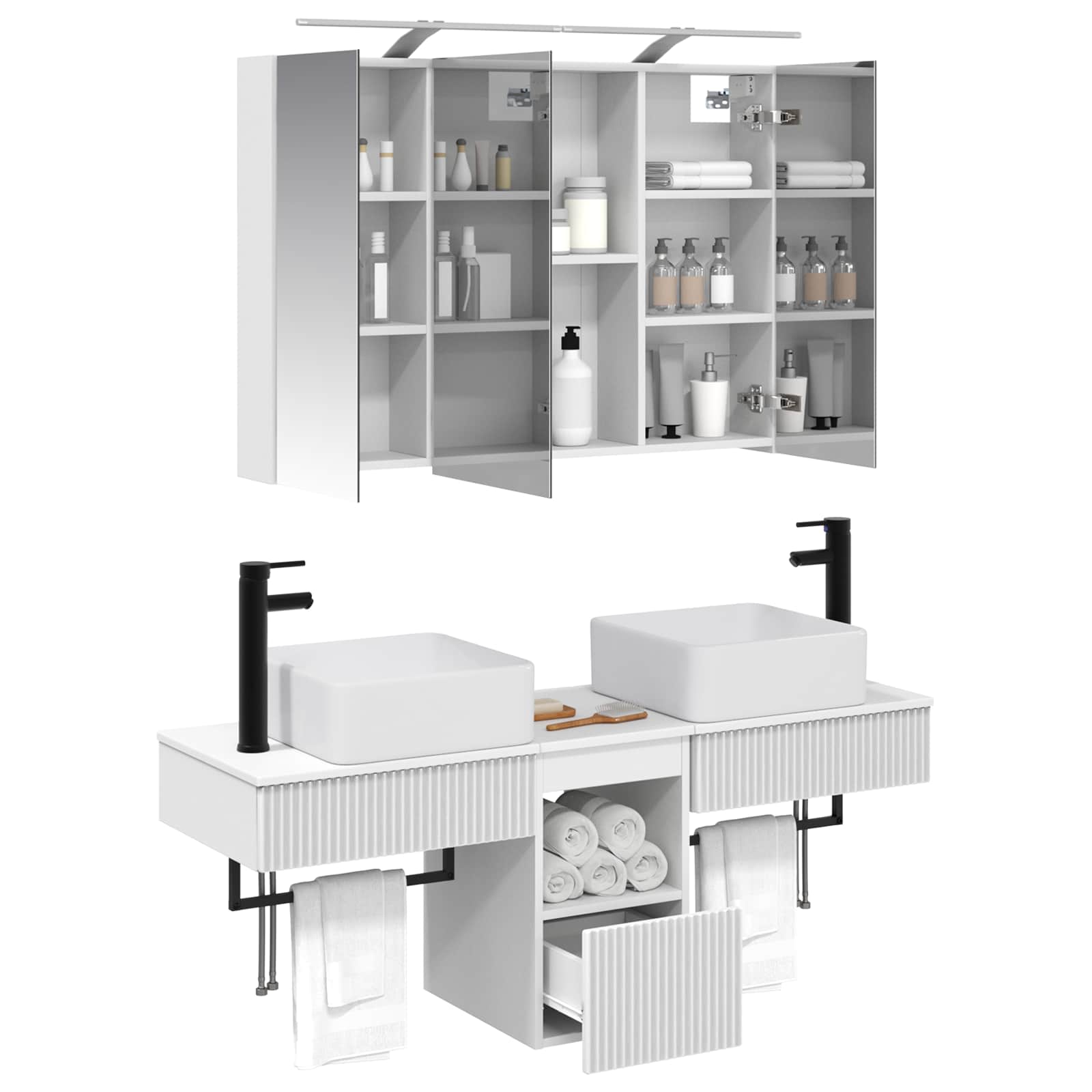 Set ormarića za kupaonicu 4 pcs Bijela 100 x 14,5 x 70 cm