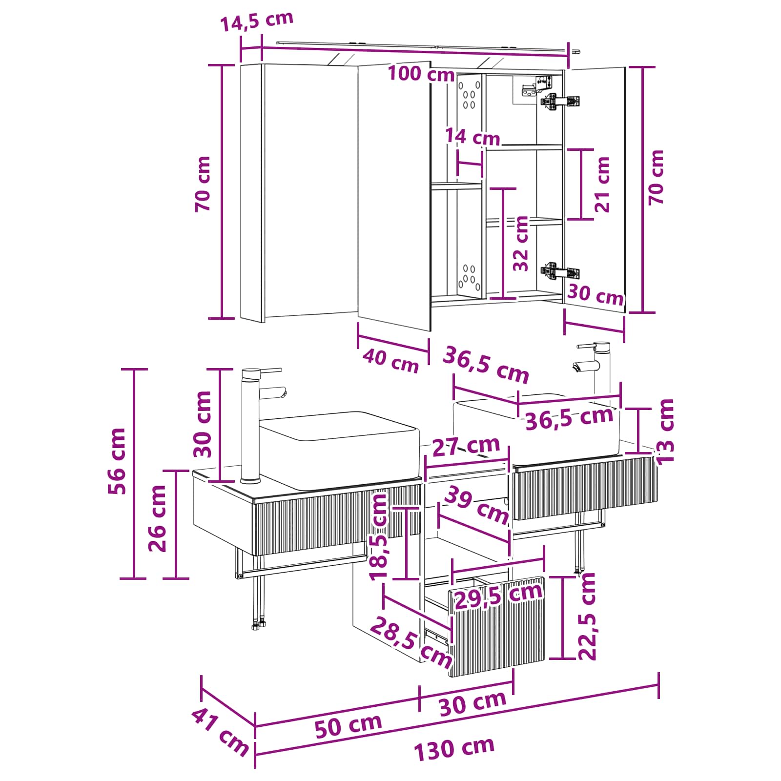 Set ormarića za kupaonicu 4 pcs Hrast sonoma 100 x 14,5 x 70 cm