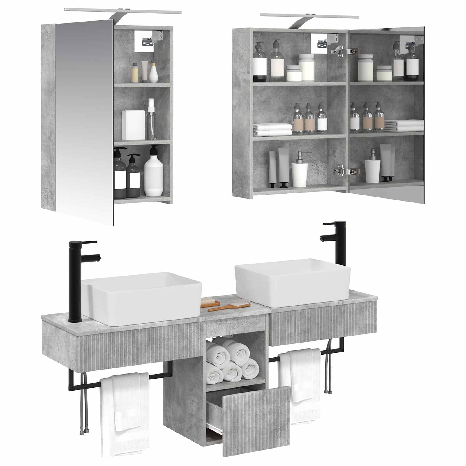 Set ormarića za kupaonicu 5 pcs Betonska siva 50 x 14,5 x 70 cm