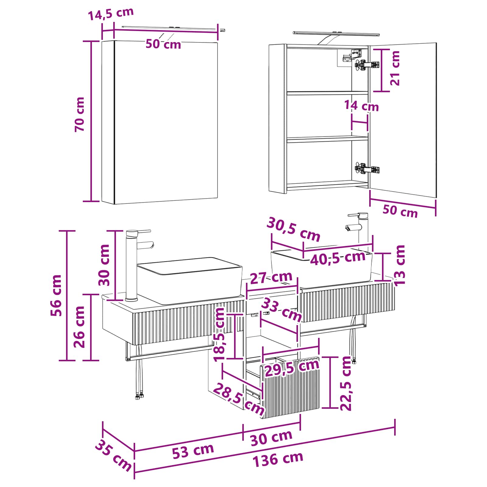 Set ormarića za kupaonicu 5 pcs Betonska siva 50 x 14,5 x 70 cm