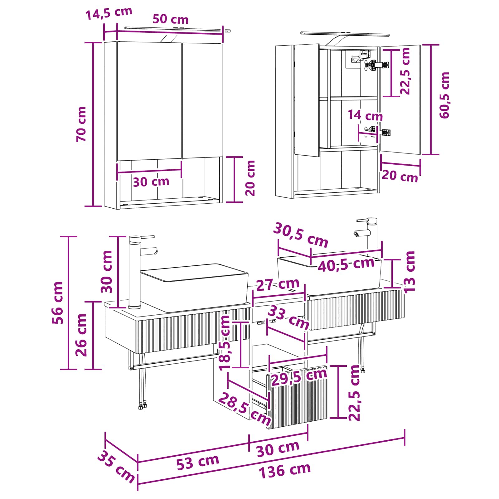 Set ormarića za kupaonicu 5 pcs Betonska siva 50 x 14,5 x 70 cm