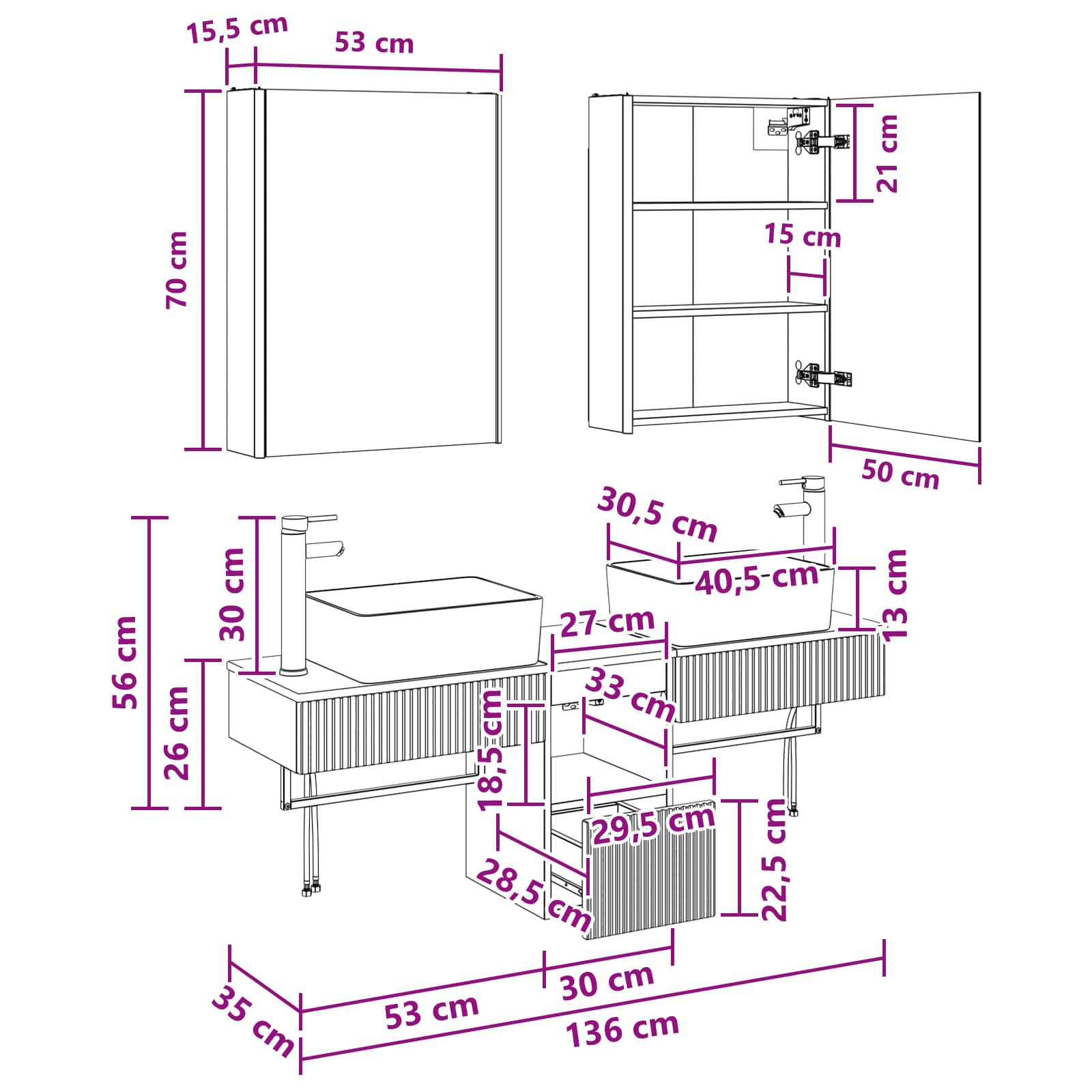 Set ormarića za kupaonicu 5 pcs Betonska siva 53 x 15,5 x 70 cm