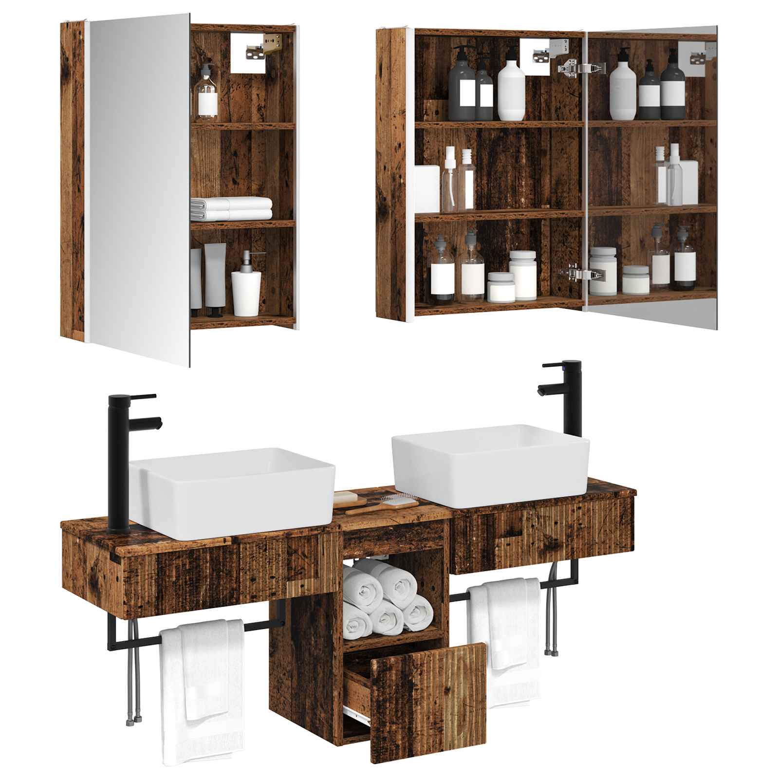 Set ormarića za kupaonicu 5 pcs Staro drvo 53 x 15,5 x 70 cm