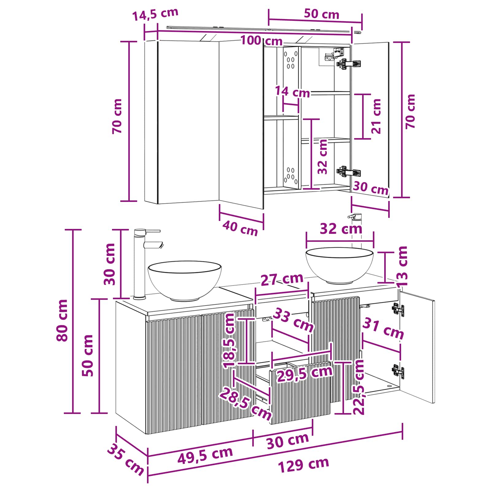 Set ormarića za kupaonicu 4 pcs Hrast sonoma 100 x 14,5 x 70 cm