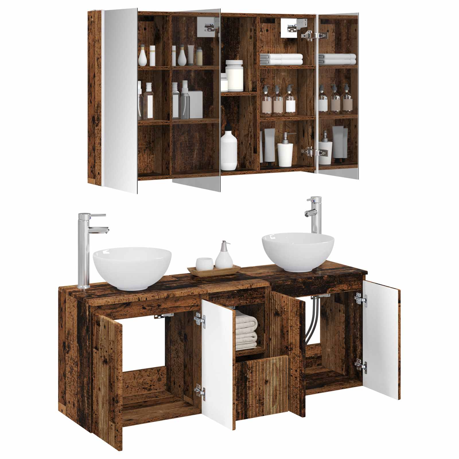 Set ormarića za kupaonicu 4 pcs Staro drvo 103,5 x 15,5 x 70 cm