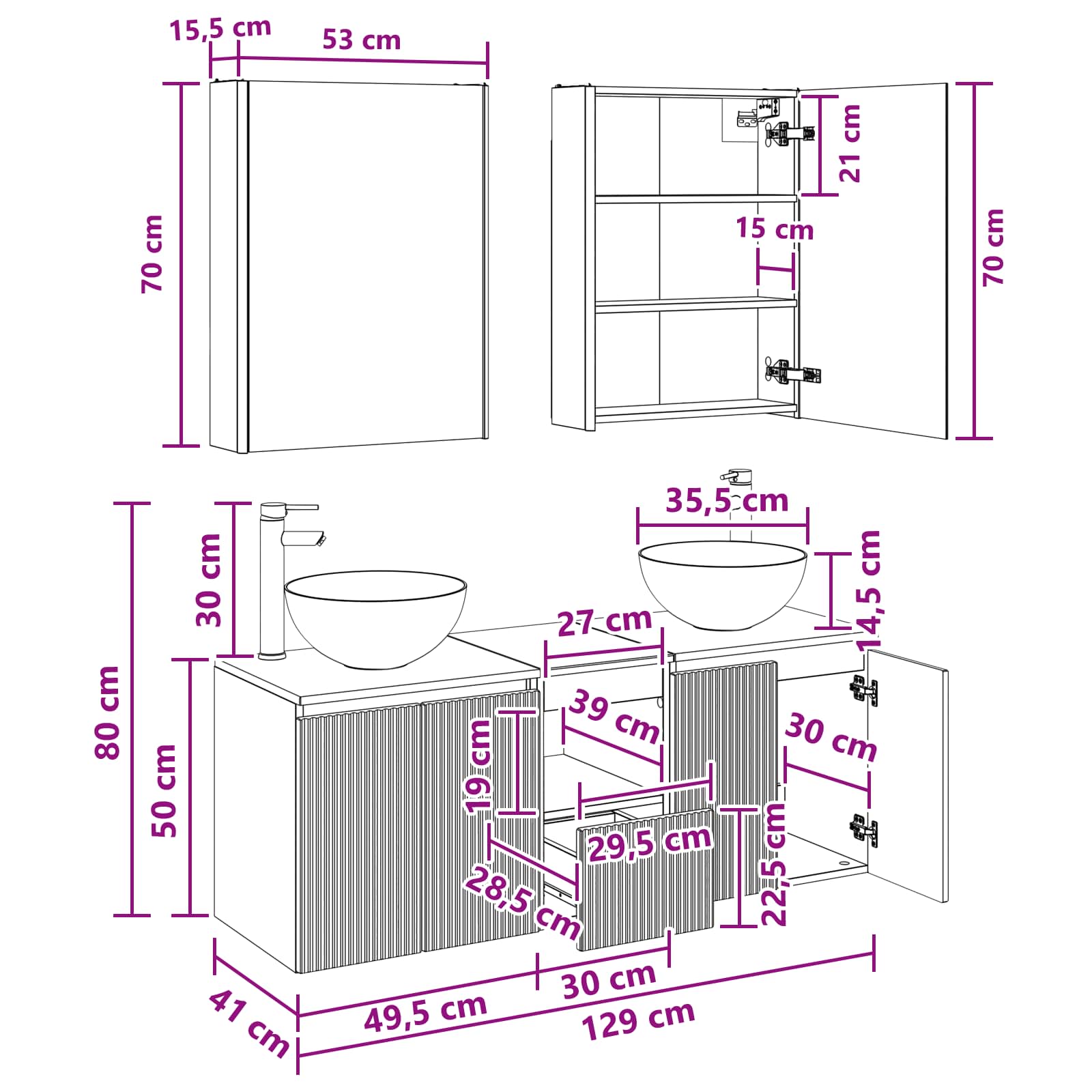 Set ormarića za kupaonicu 5 pcs Siva Sonoma 53 x 15,5 x 70 cm