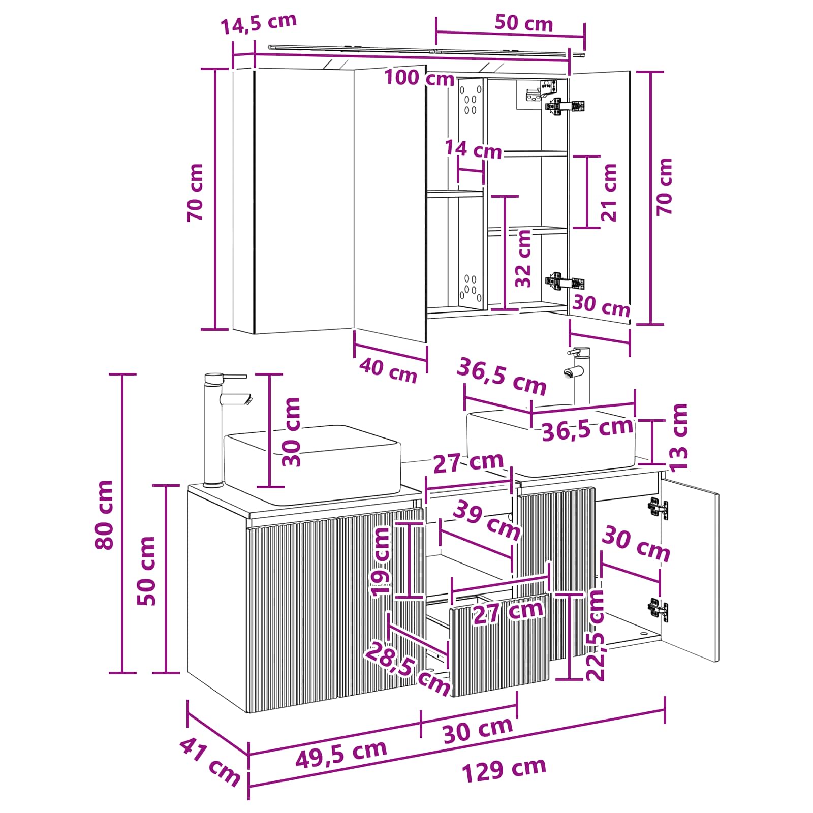 Set ormarića za kupaonicu 4 pcs Hrast sonoma 100 x 14,5 x 70 cm
