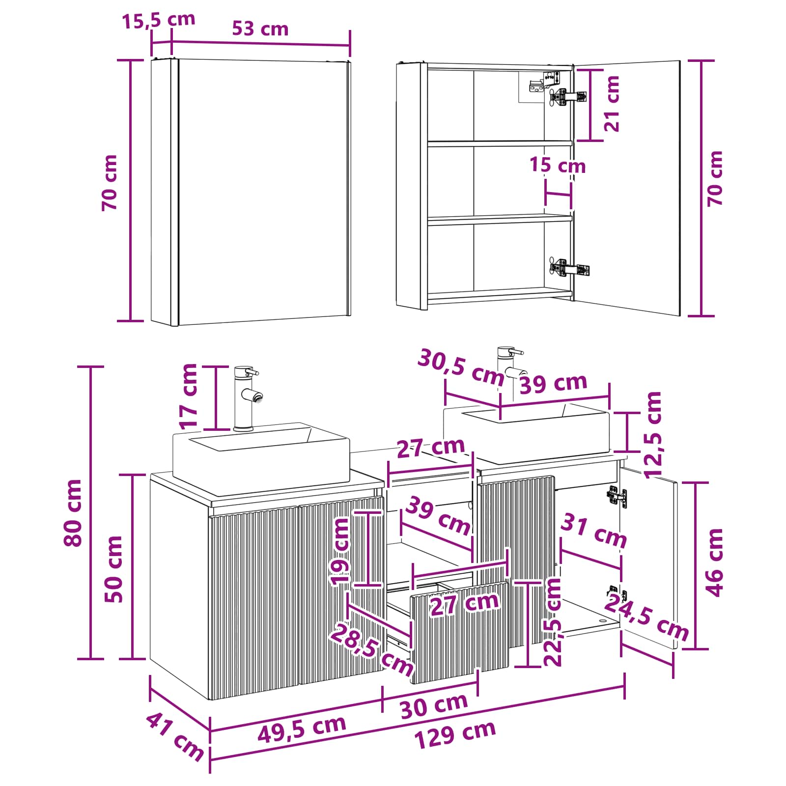 Set ormarića za kupaonicu 5 pcs Dimljeni hrast