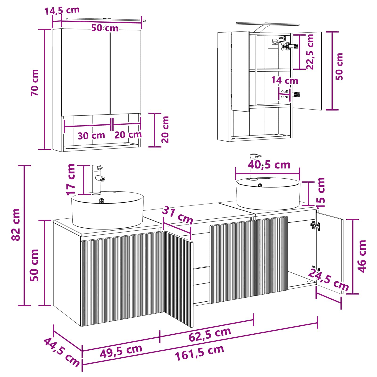 Set ormarića za kupaonicu 5 pcs Bijela Konstruirano drvo