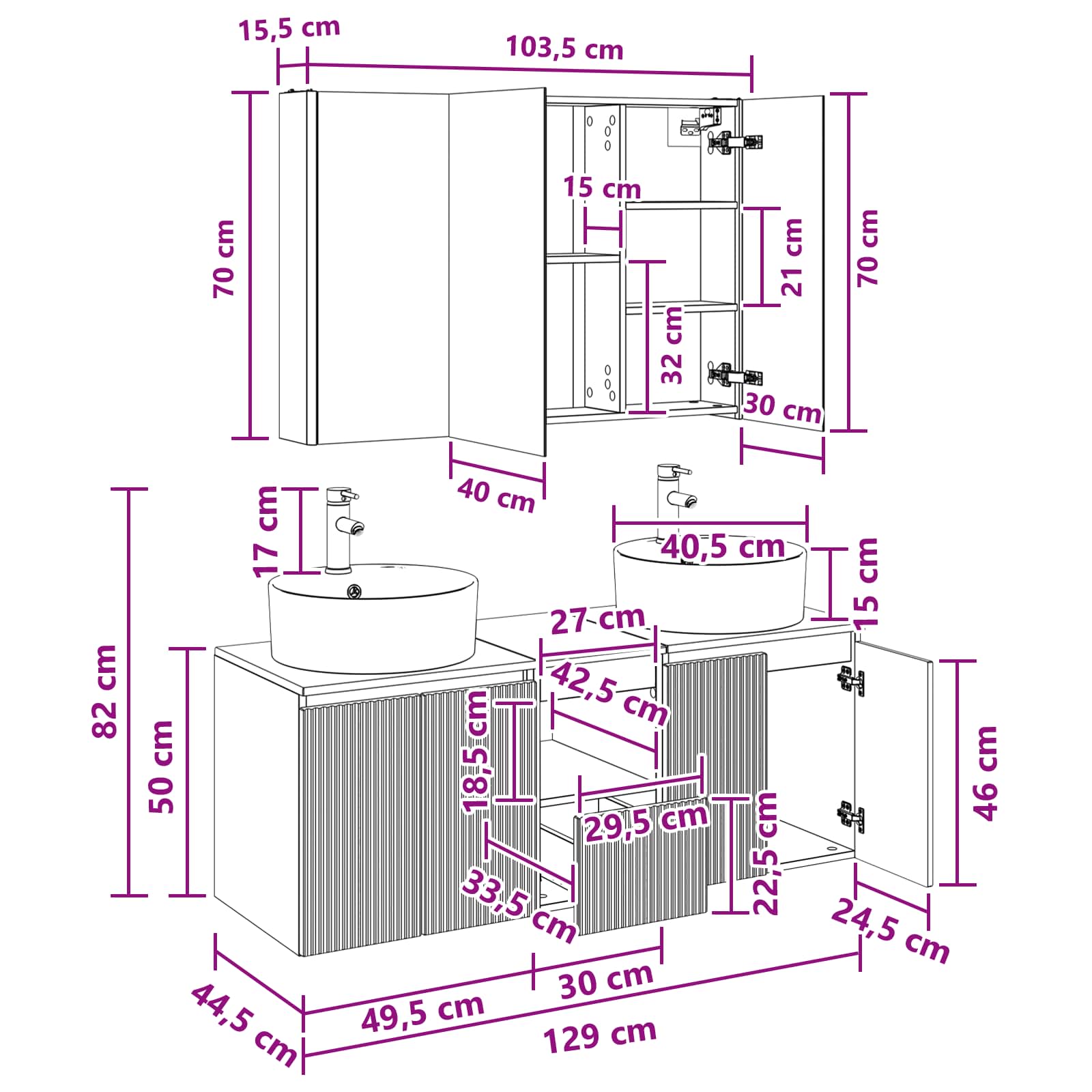 Set ormarića za kupaonicu 4 pcs Staro drvo Konstruirano drvo