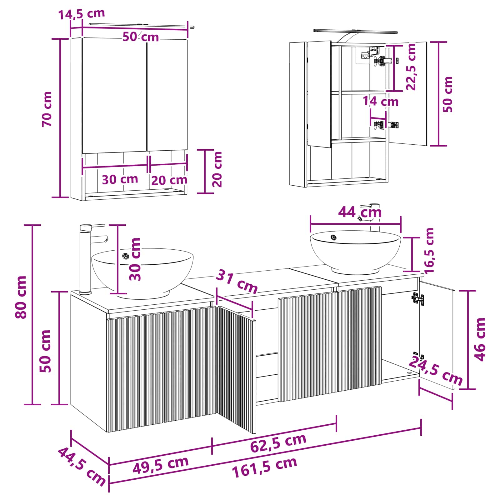 Set ormarića za kupaonicu 5 pcs Bijela Konstruirano drvo