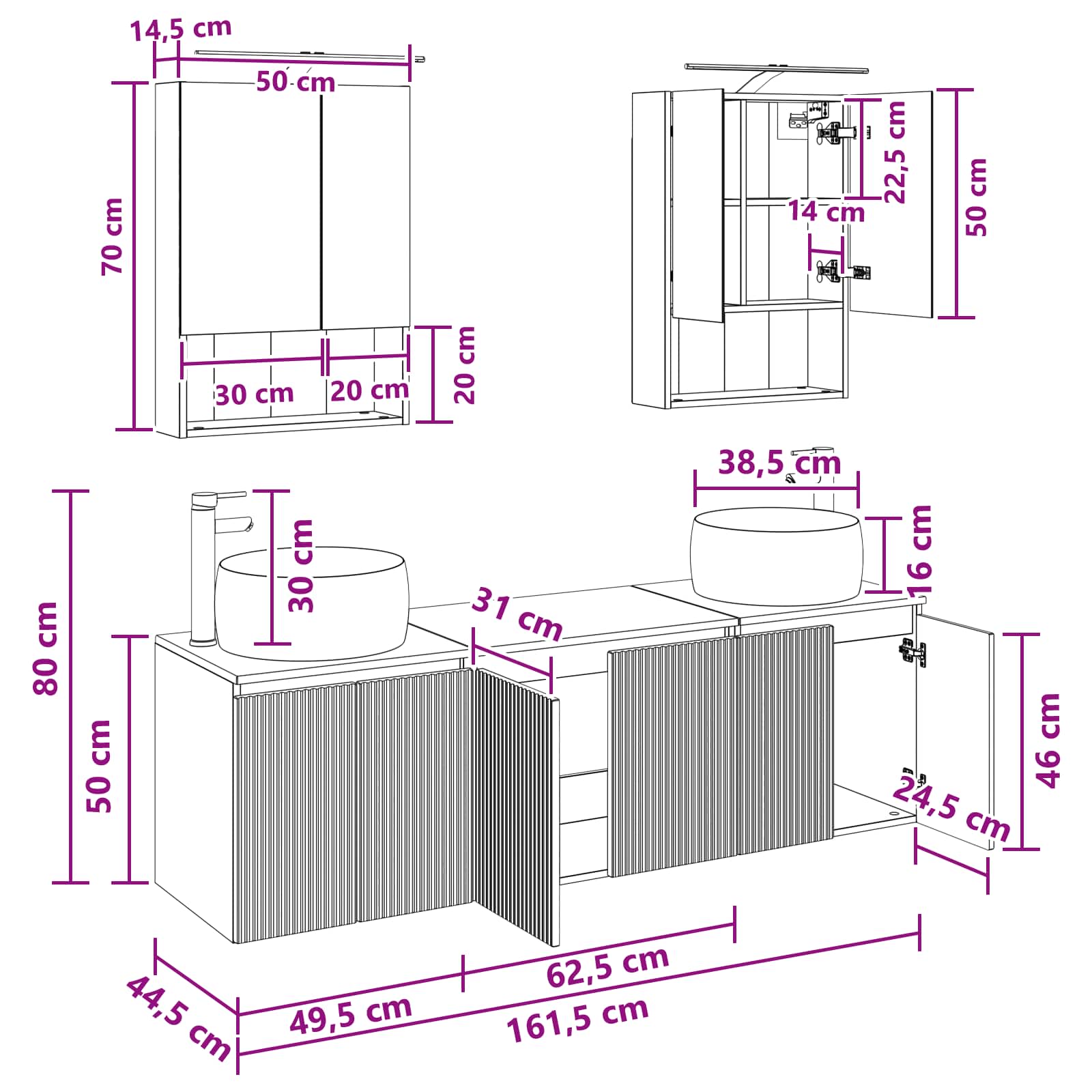 Set ormarića za kupaonicu 5 pcs Bijela Konstruirano drvo