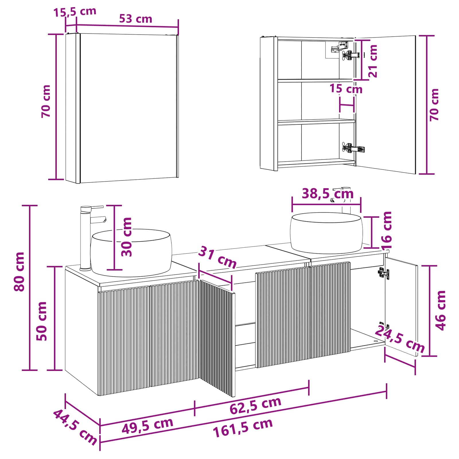 Set ormarića za kupaonicu 5 pcs Bijela Konstruirano drvo