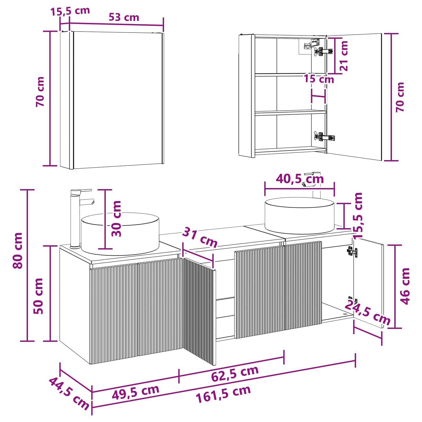 Set ormarića za kupaonicu 5 pcs Bijela Konstruirano drvo