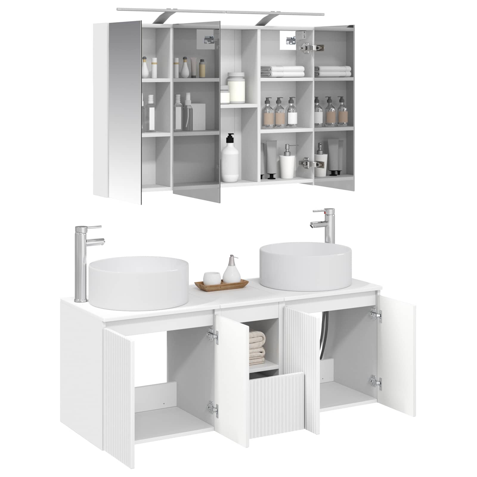 Set ormarića za kupaonicu 4 pcs Bijela 100 x 14,5 x 70 cm