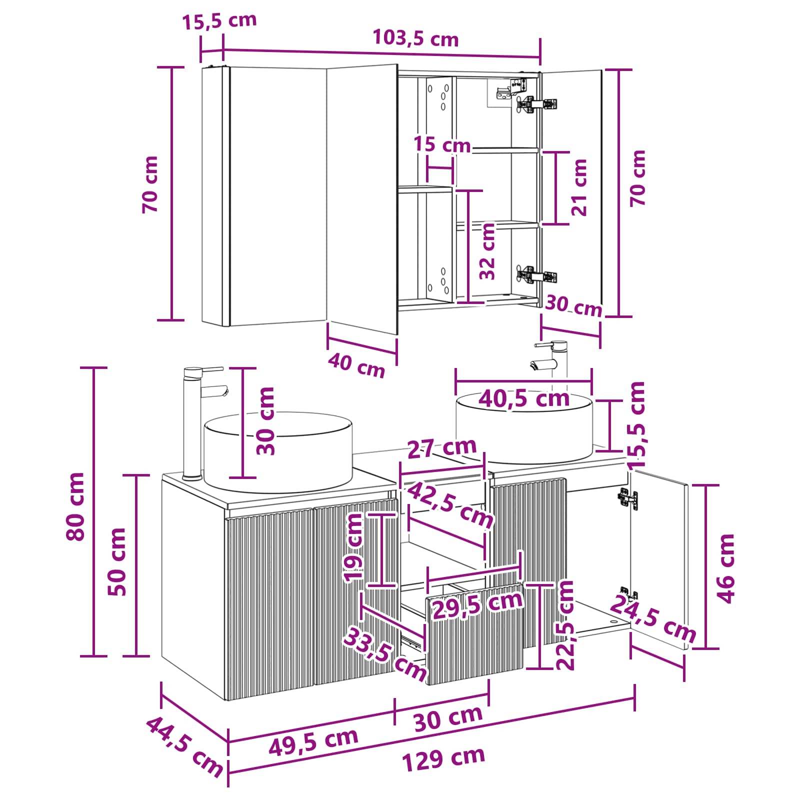 Set ormarića za kupaonicu 4 pcs Betonska siva