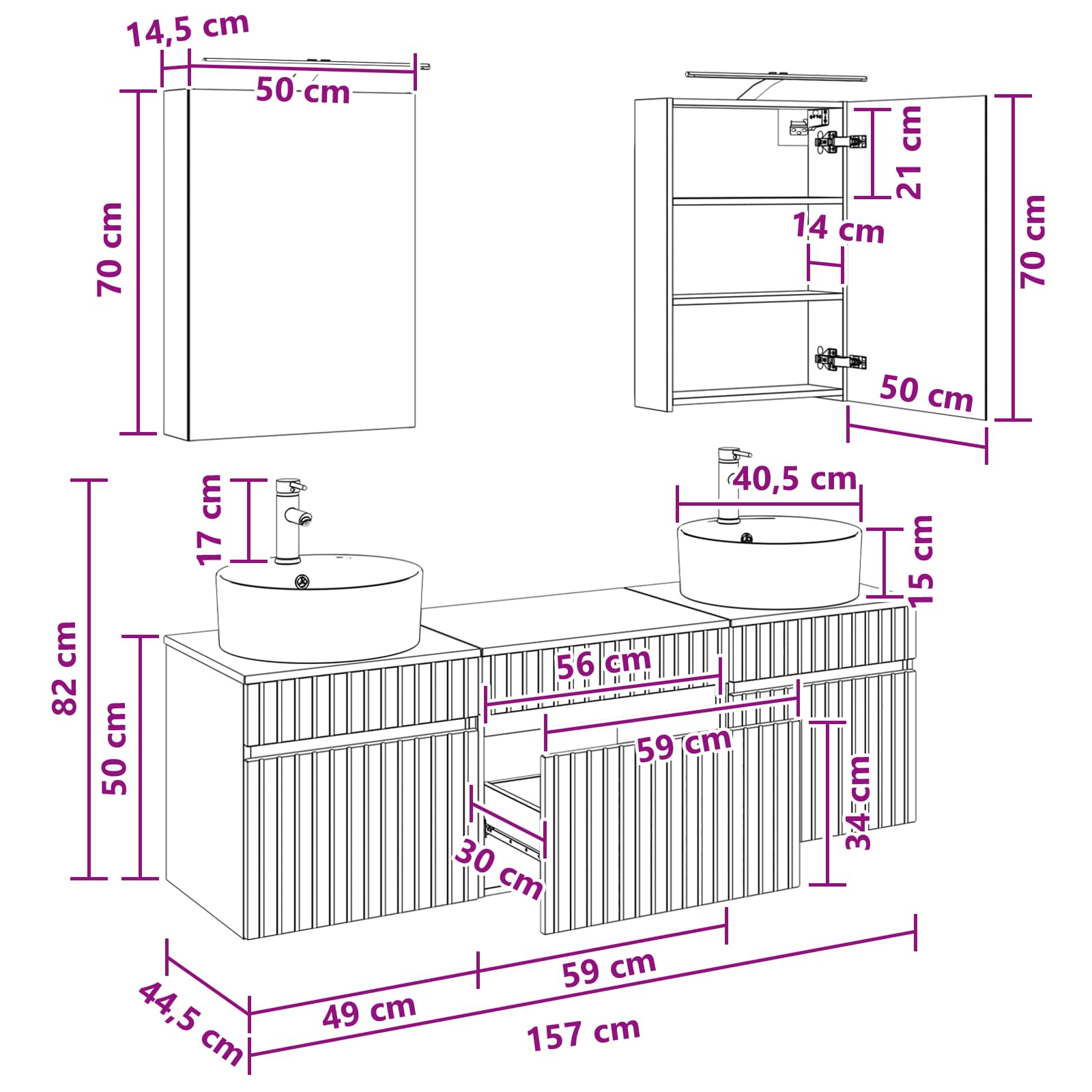 Set ormarića za kupaonicu 5 pcs Hrast artisan 50 x 14,5 x 70 cm