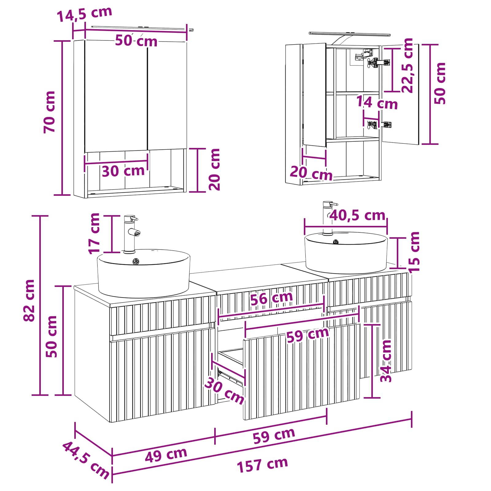 Set ormarića za kupaonicu 5 pcs Bijela 50 x 14,5 x 70 cm