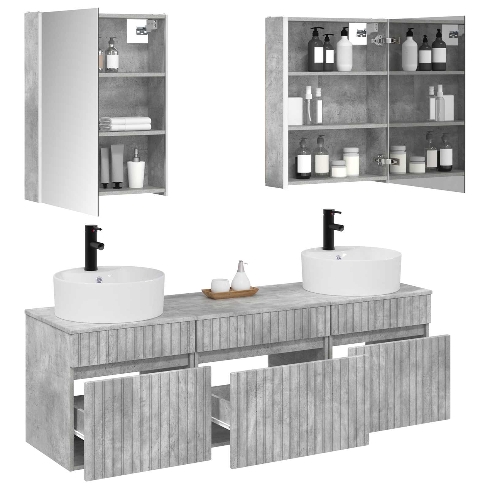 Set ormarića za kupaonicu 5 pcs Betonska siva 53 x 15,5 x 70 cm