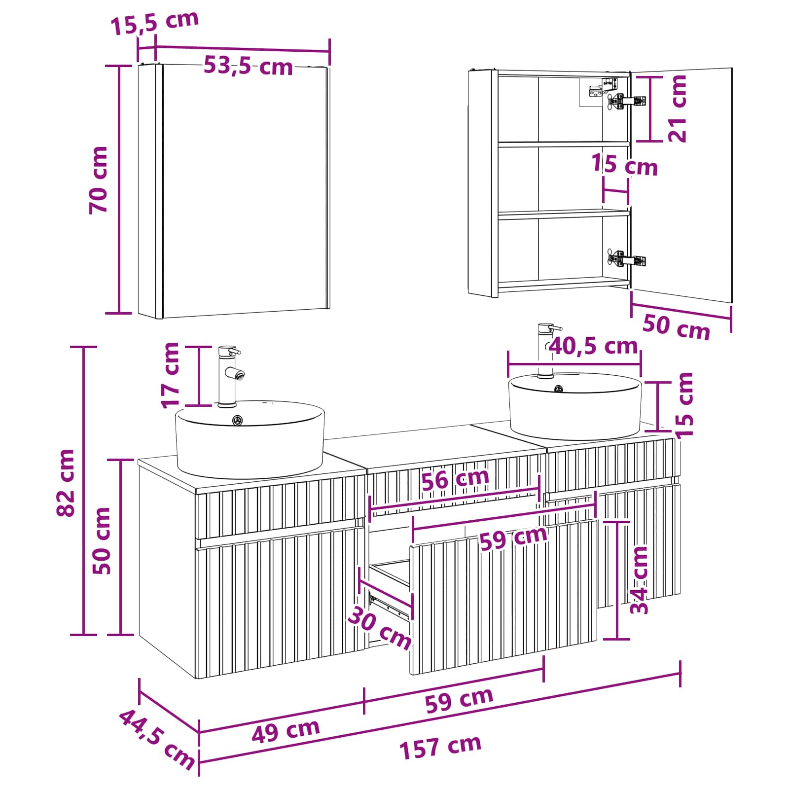Set ormarića za kupaonicu 5 pcs Staro drvo 53 x 15,5 x 70 cm