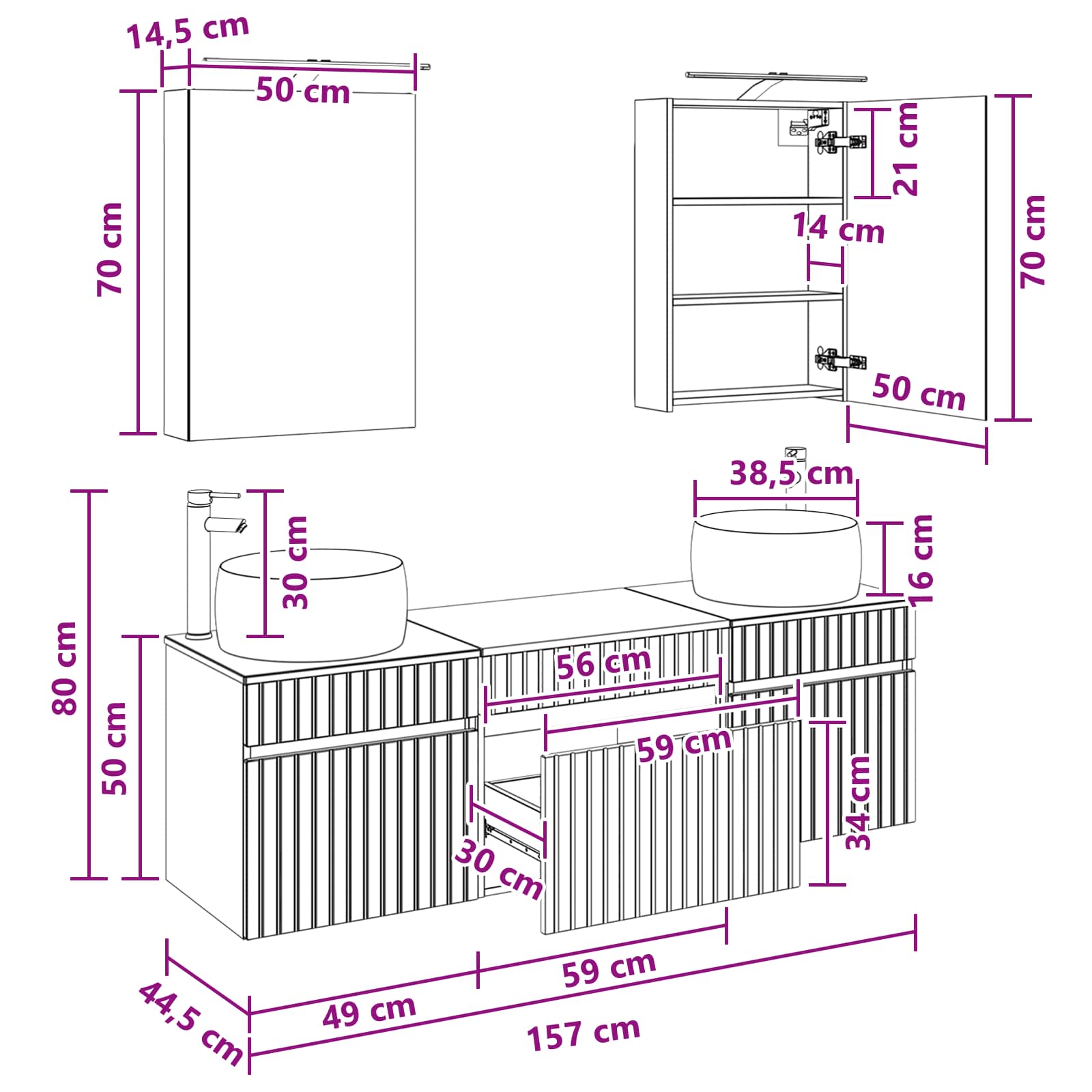Set ormarića za kupaonicu 5 pcs Bijela 50 x 14,5 x 70 cm