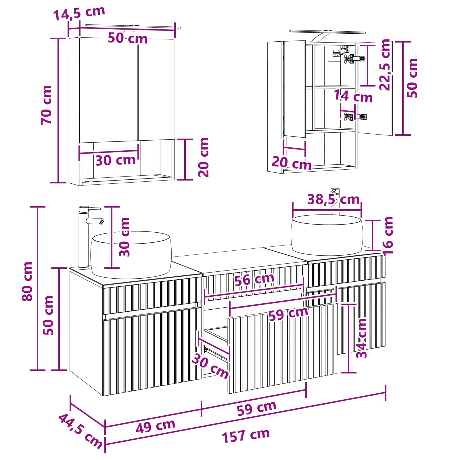 Set ormarića za kupaonicu 5 pcs Hrast artisan 50 x 14,5 x 70 cm