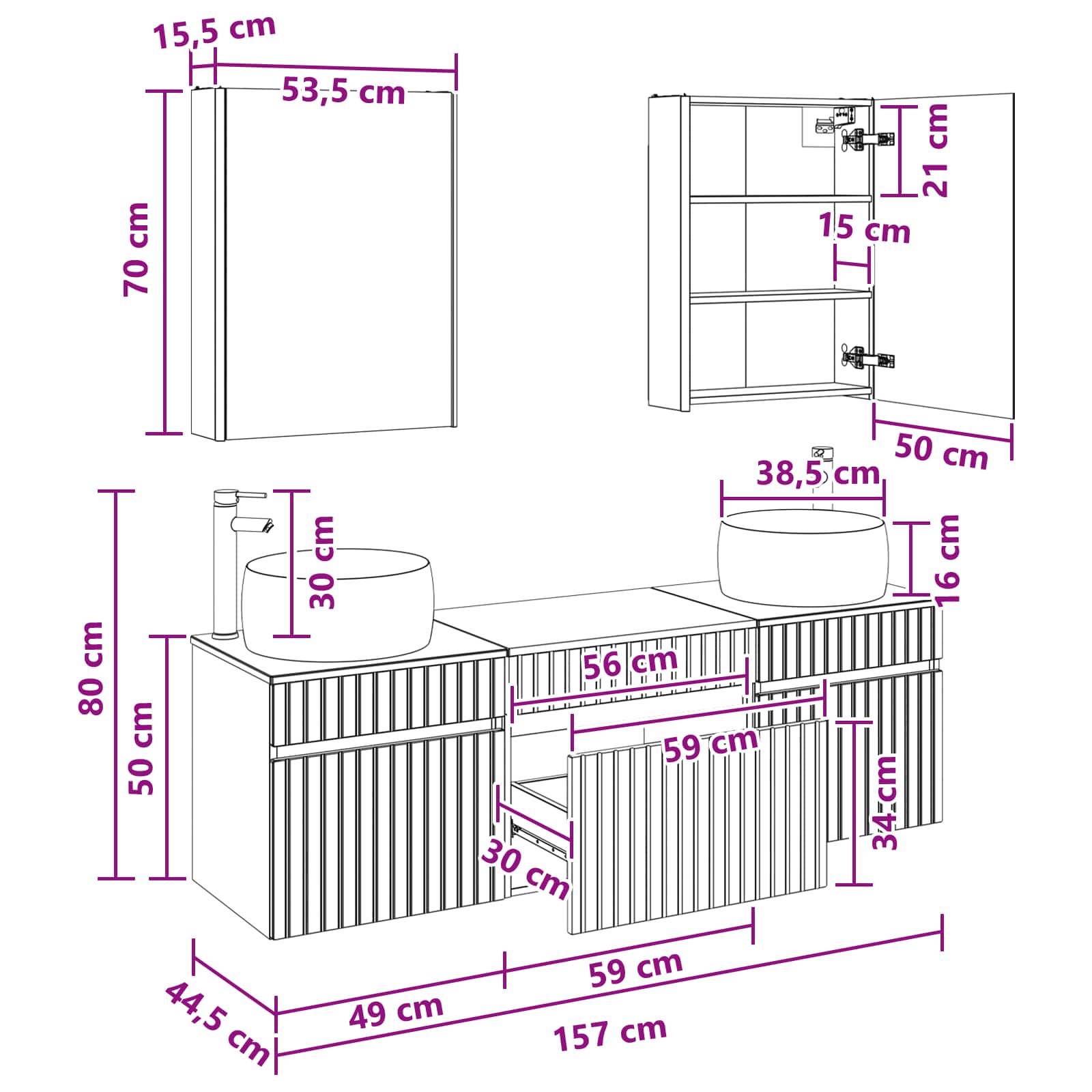Set ormarića za kupaonicu 5 pcs Bijela 53 x 15,5 x 70 cm