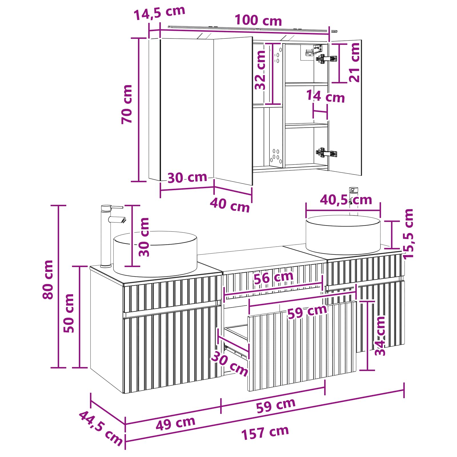 Set ormarića za kupaonicu 4 pcs Betonska siva