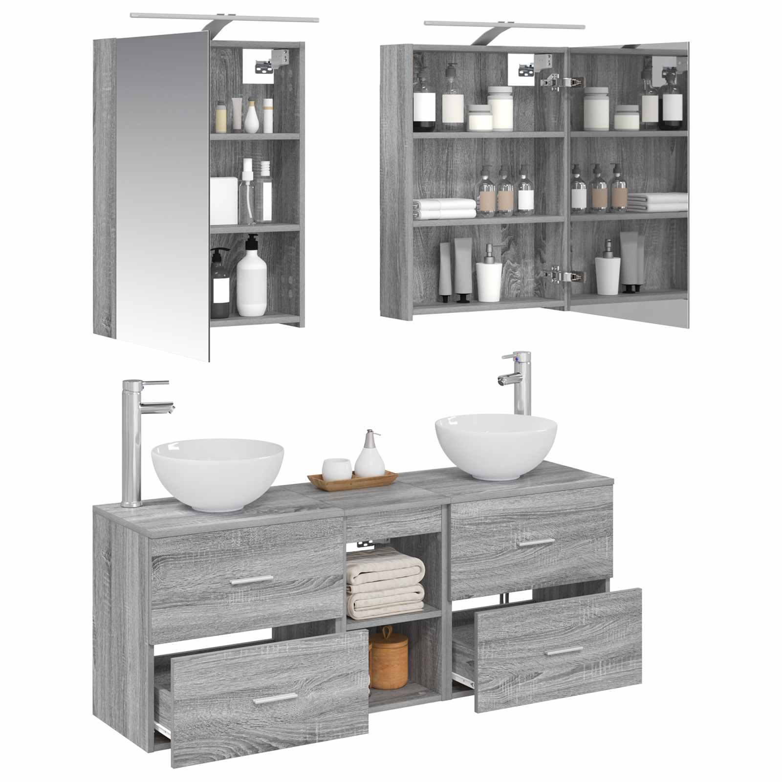 Set ormarića za kupaonicu 5 pcs Siva Sonoma 50 x 14,5 x 70 cm