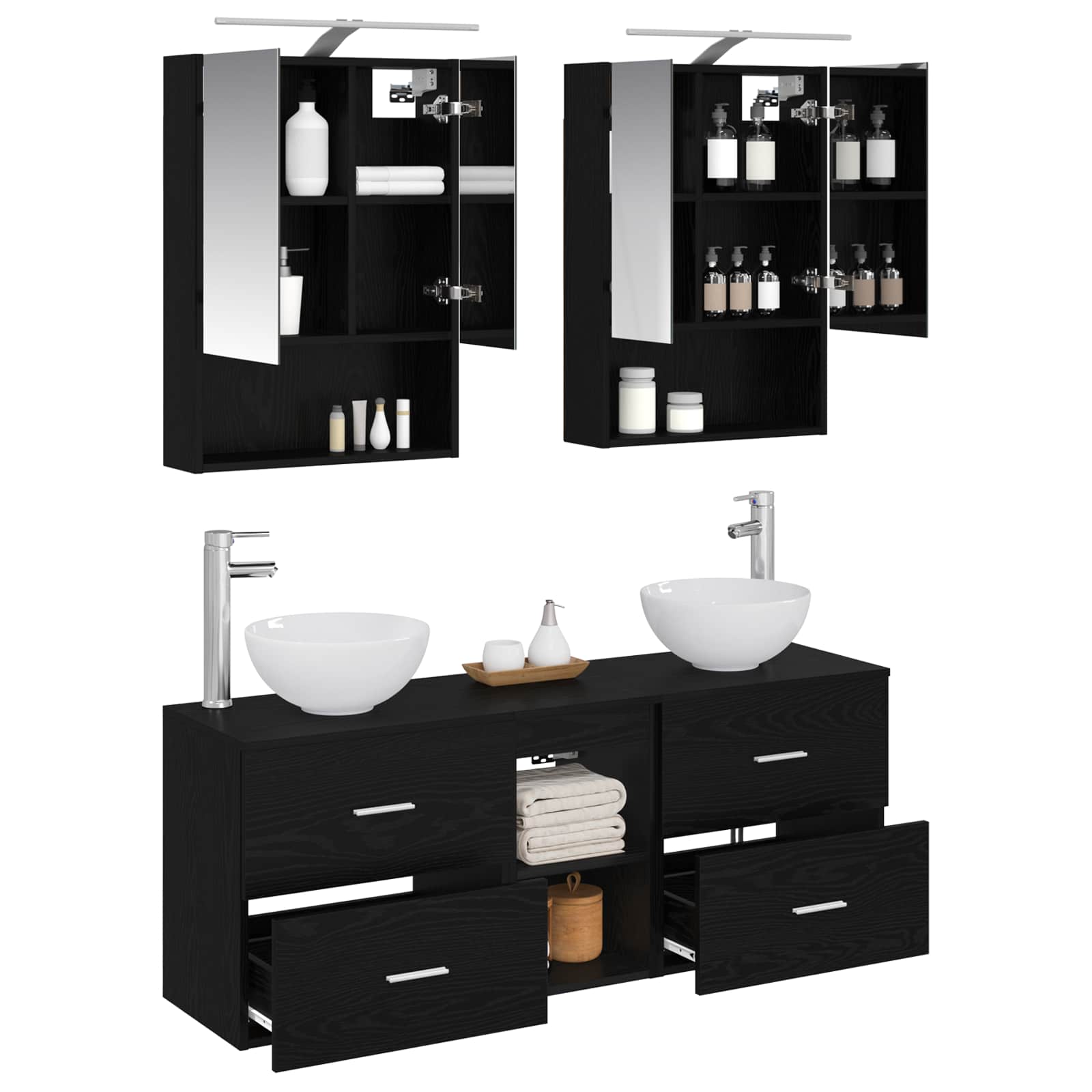 Set ormarića za kupaonicu 5 pcs Crni hrast 50 x 14,5 x 70 cm
