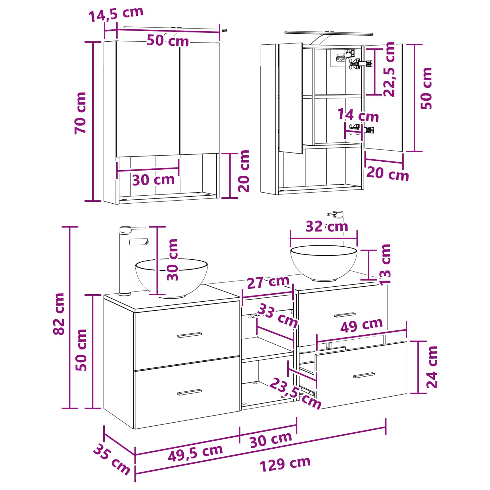 Set ormarića za kupaonicu 5 pcs Siva Sonoma 50 x 14,5 x 70 cm