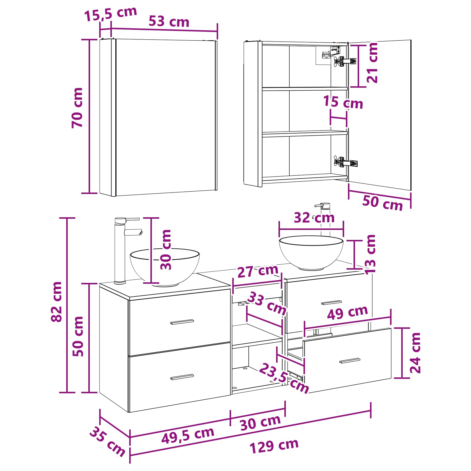 Set ormarića za kupaonicu 5 pcs Hrast sonoma 53 x 15,5 x 70 cm