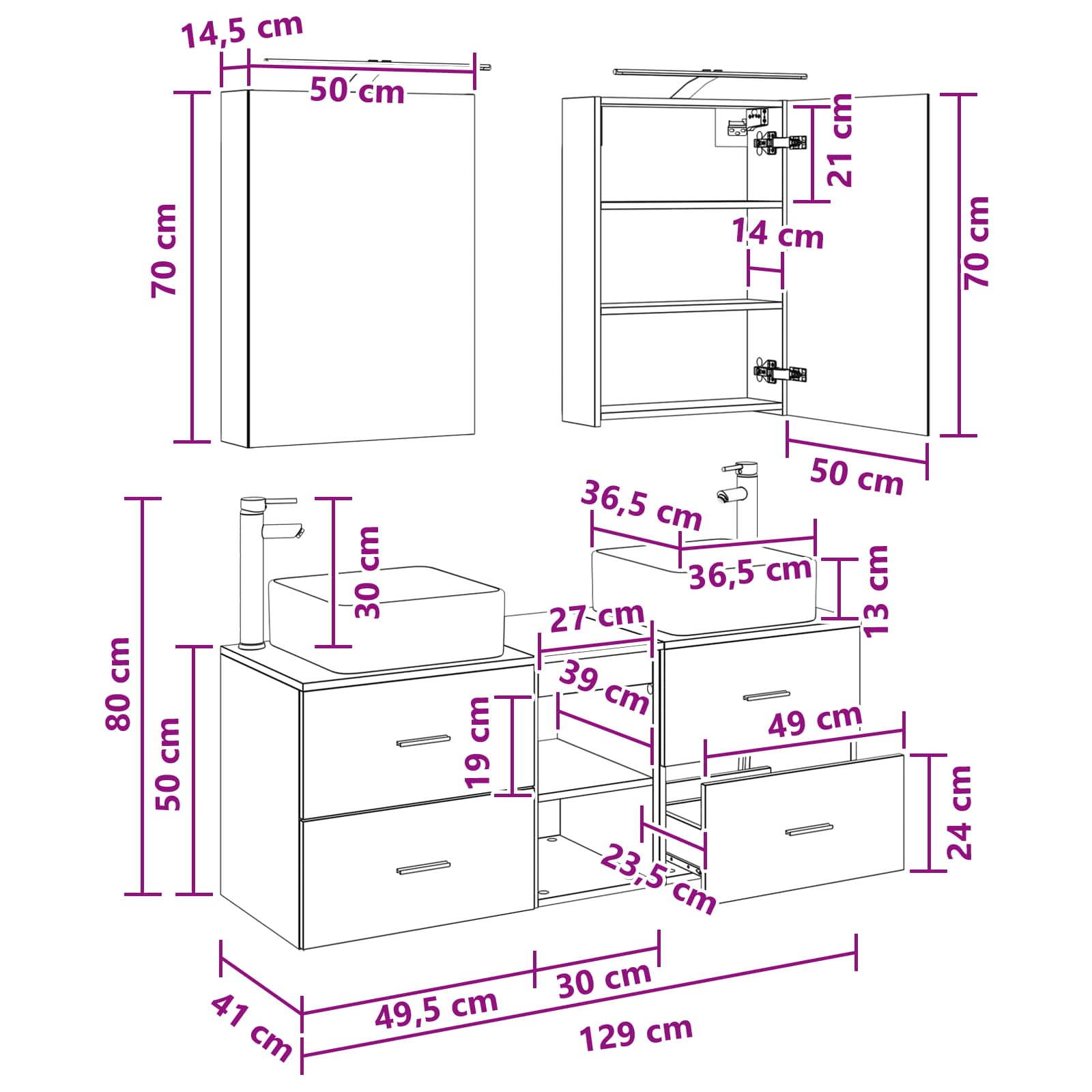 Set namještaja za kupaonicu 5 pcs Dimljeni hrast