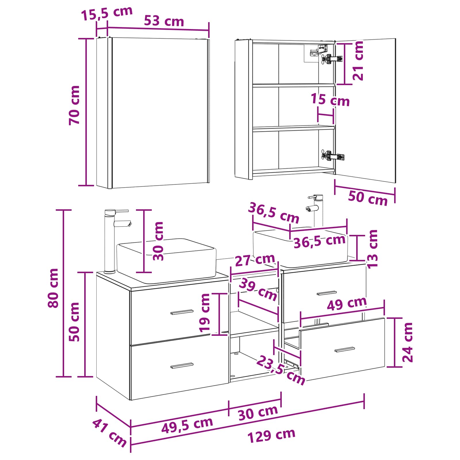 Set namještaja za kupaonicu 5 pcs Dimljeni hrast