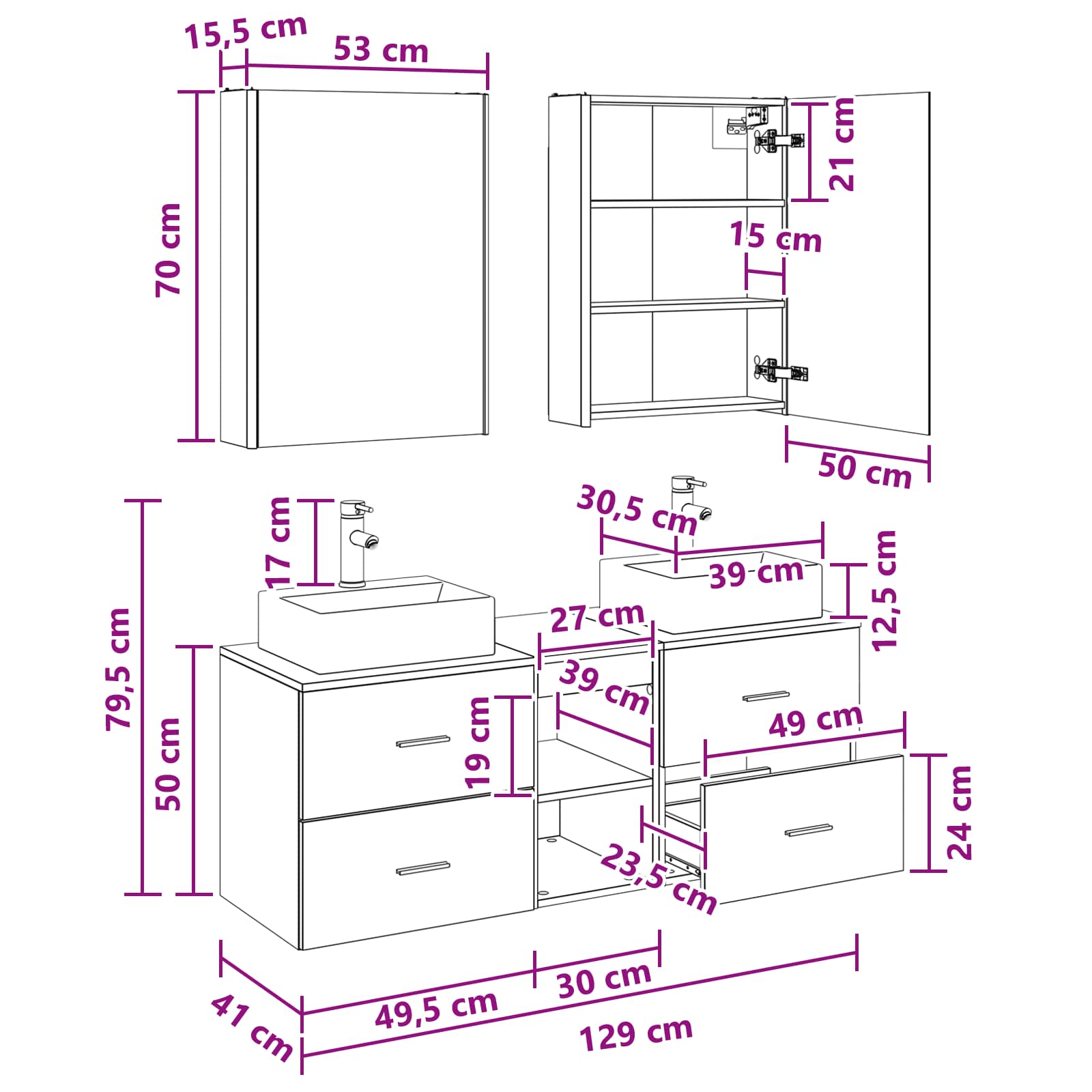 Set namještaja za kupaonicu 5 pcs Bijela