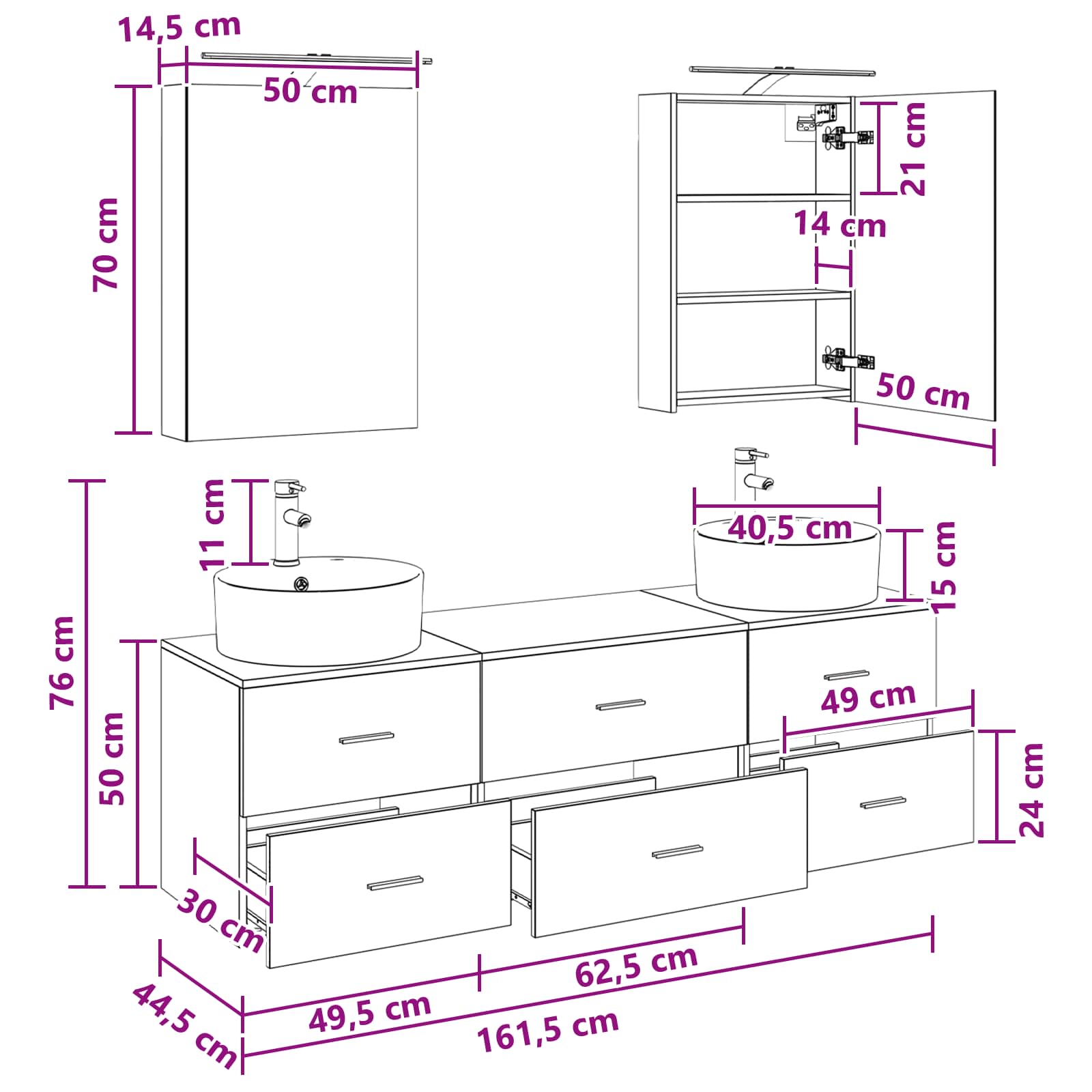 Set namještaja za kupaonicu 5 pcs Dimljeni hrast