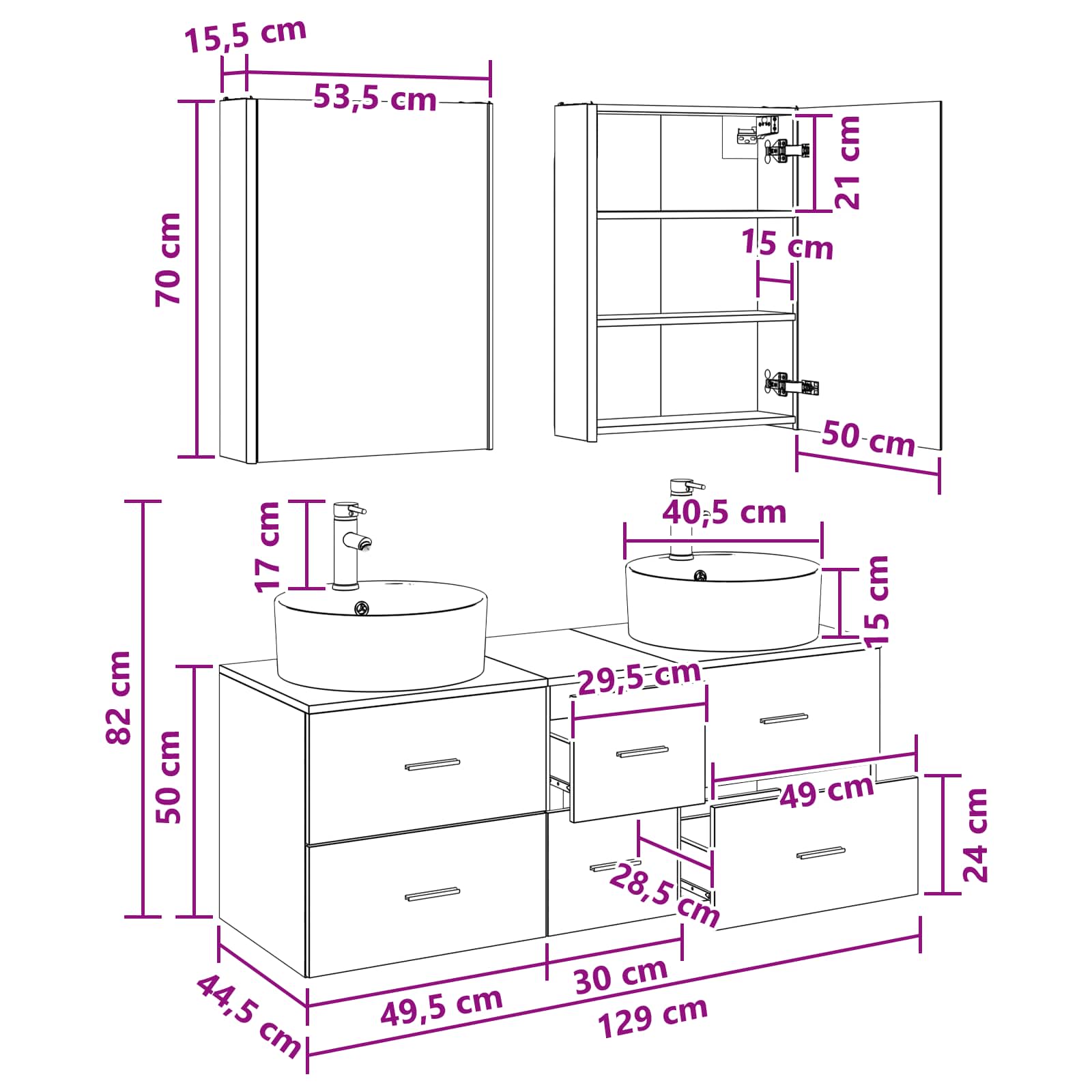 Set namještaja za kupaonicu 5 pcs Dimljeni hrast