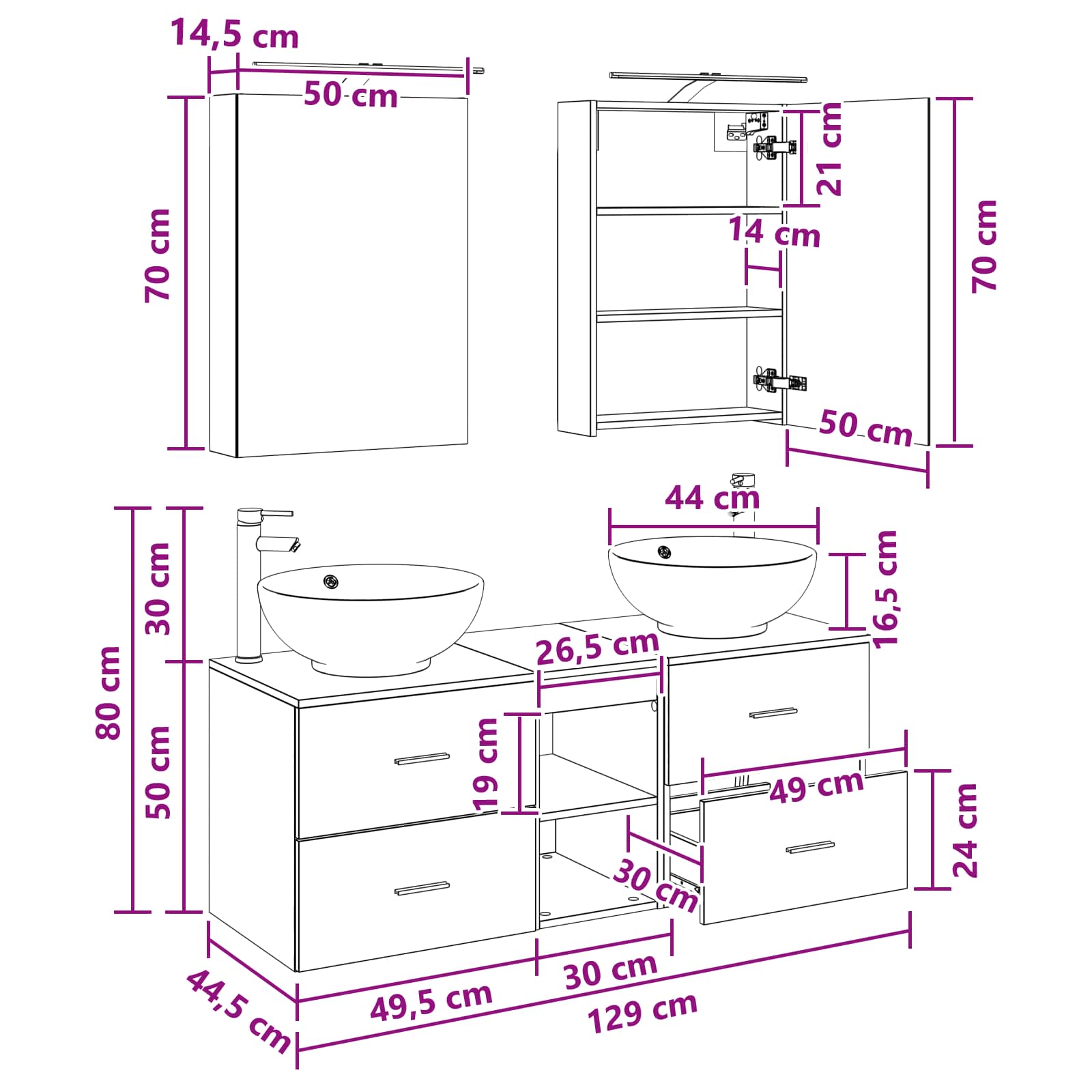 Set namještaja za kupaonicu 5 pcs Bijela