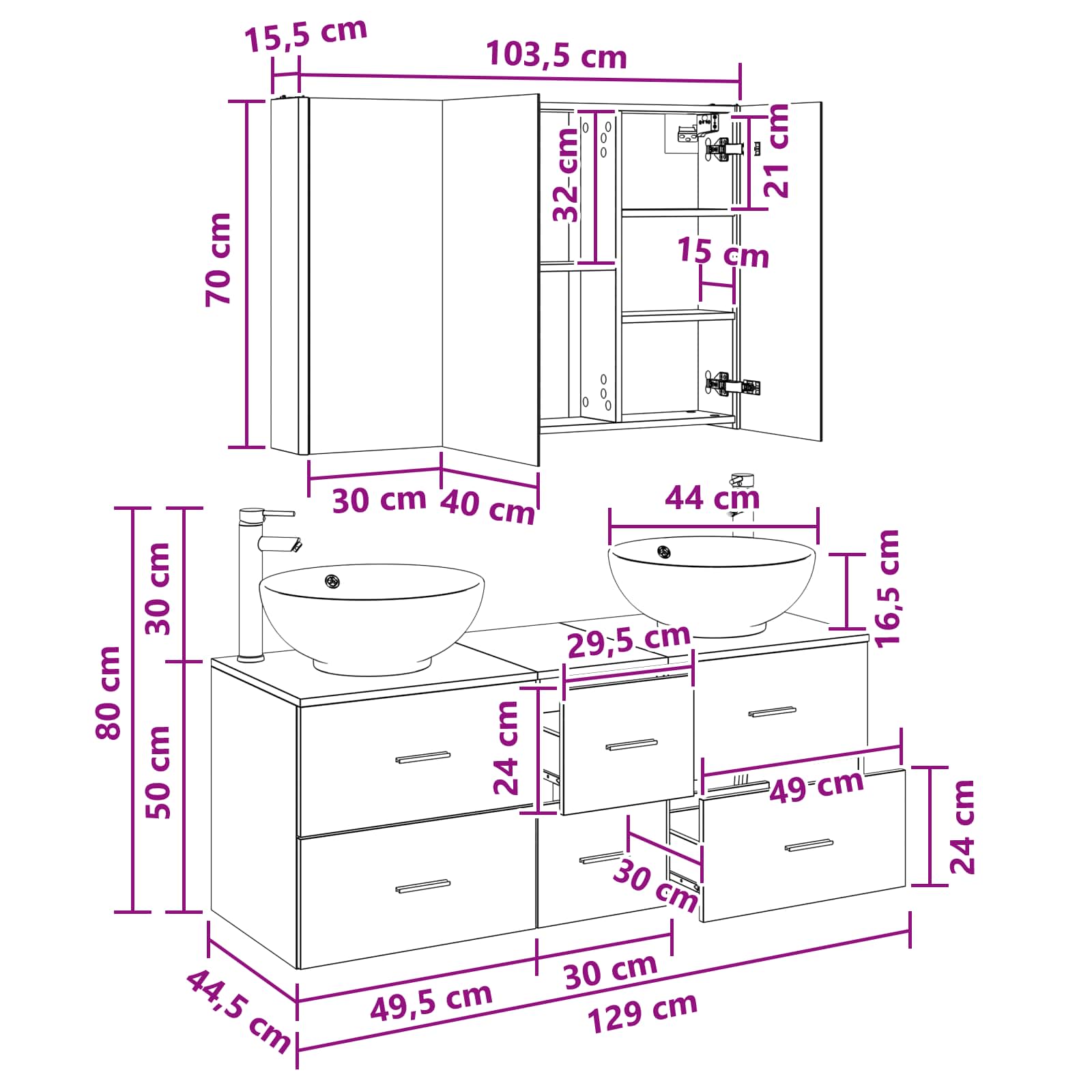 Set namještaja za kupaonicu 4 pcs Dimljeni hrast
