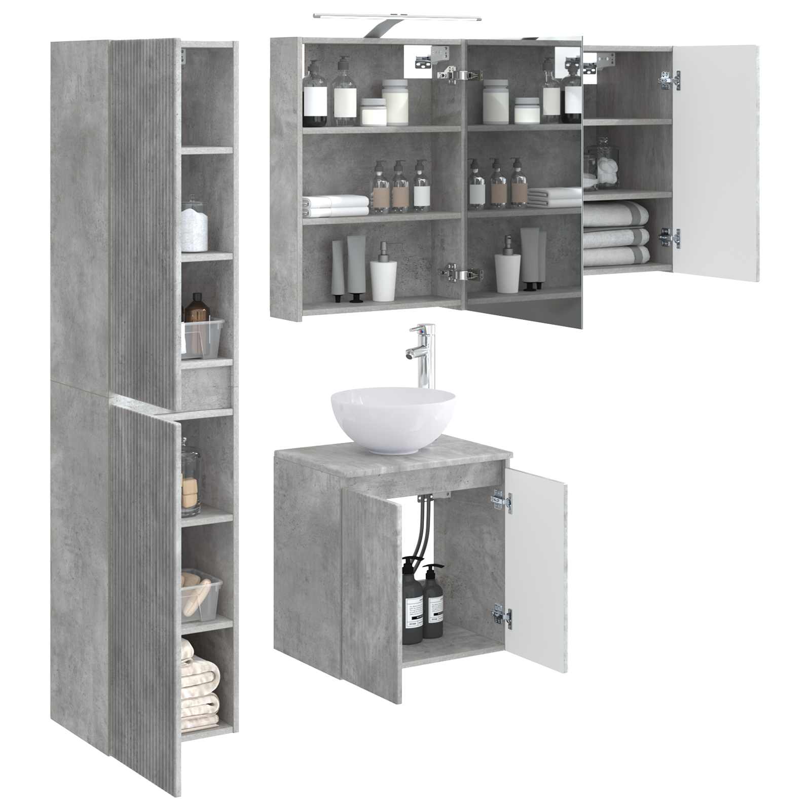 Set ormarića za kupaonicu 5 pcs Betonska siva 50 x 14,5 x 70 cm