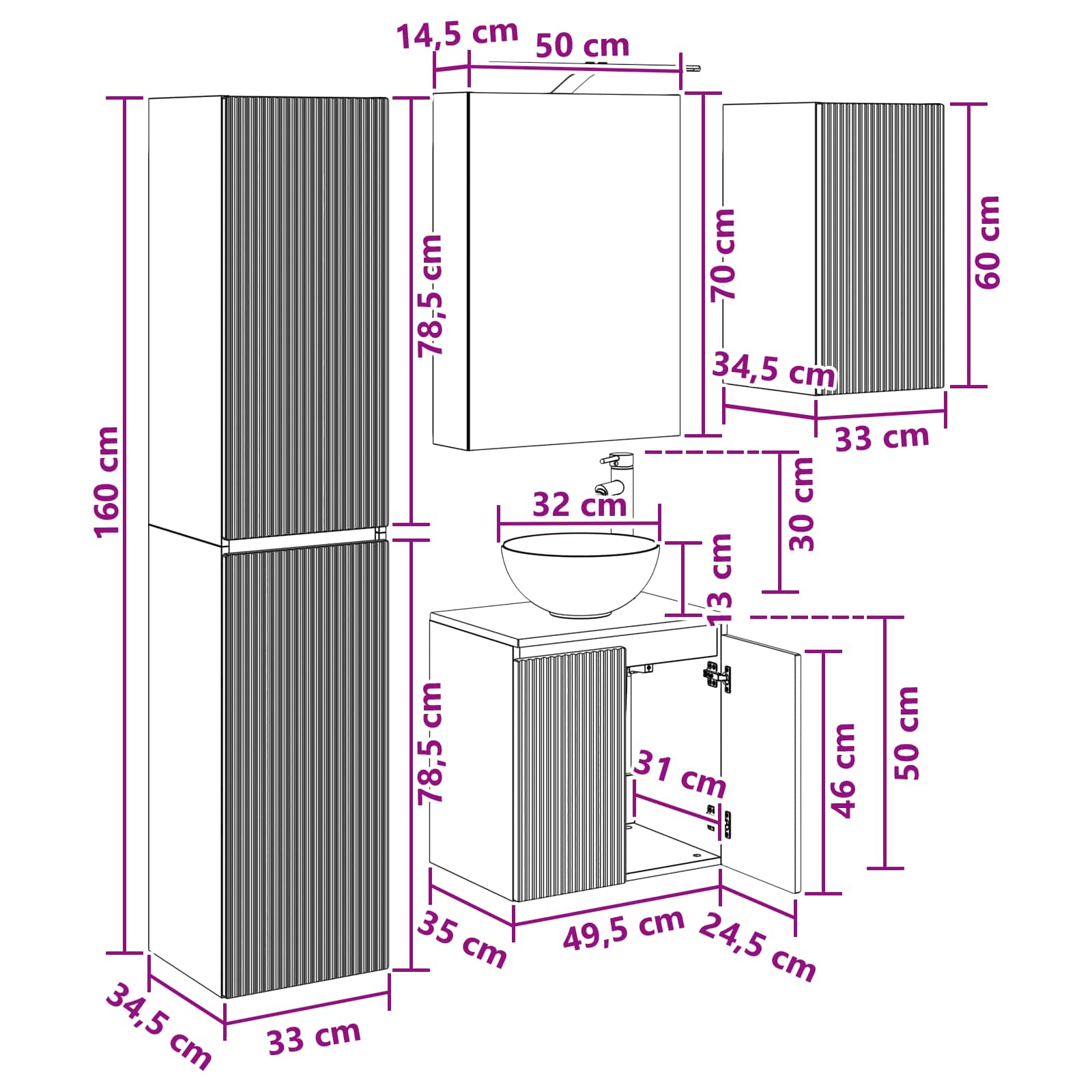 Set ormarića za kupaonicu 5 pcs Hrast artisan 50 x 14,5 x 70 cm