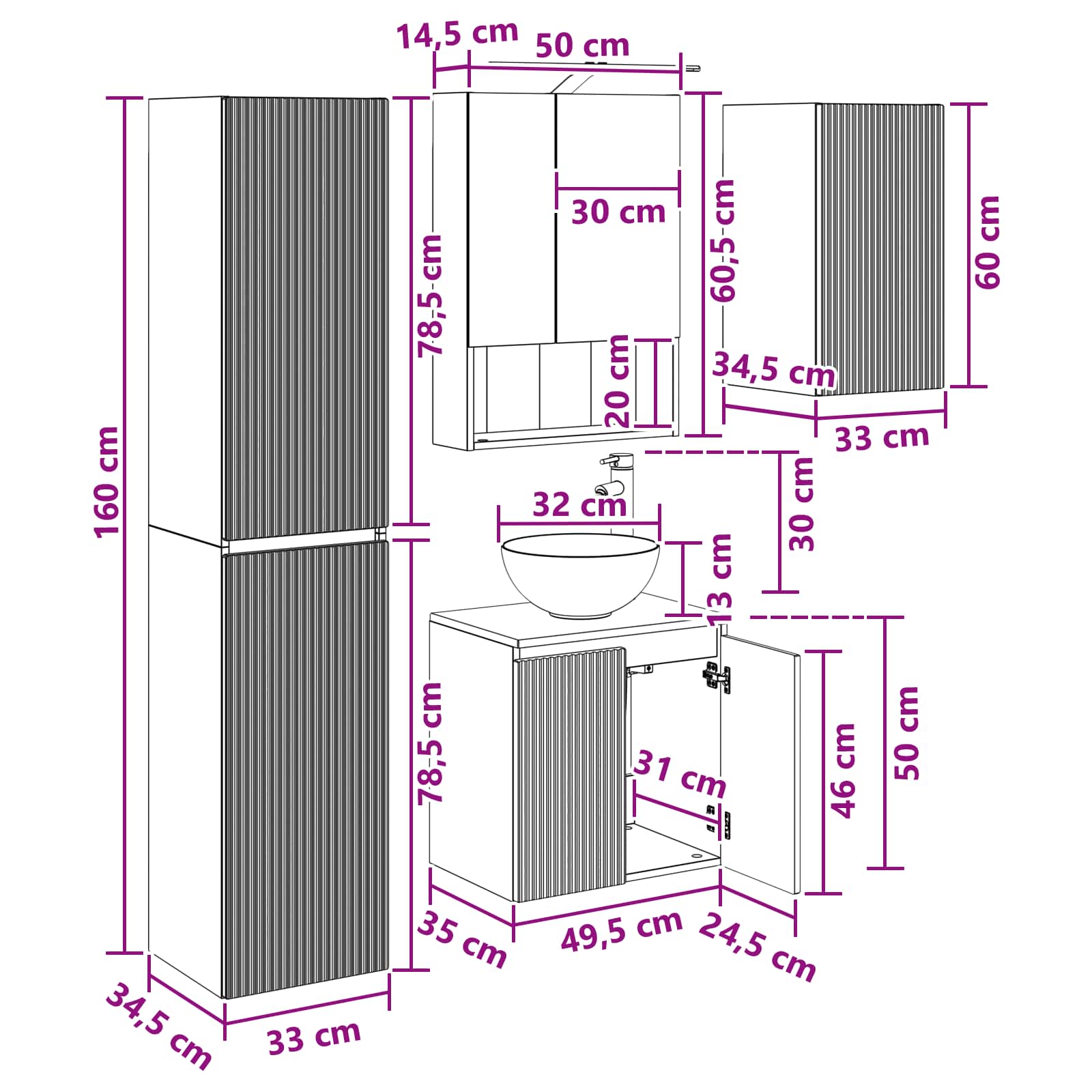 Set ormarića za kupaonicu 5 pcs Siva Sonoma 50 x 14,5 x 70 cm