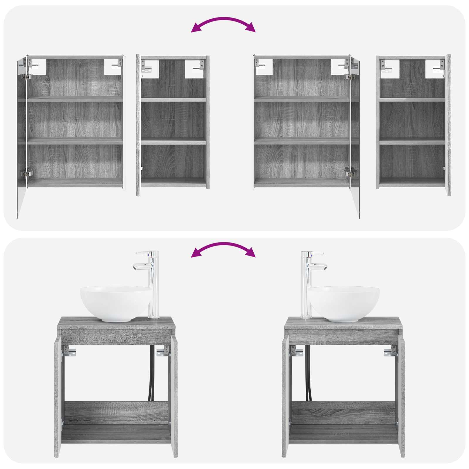 Set ormarića za kupaonicu 5 pcs Siva Sonoma 53 x 15,5 x 70 cm