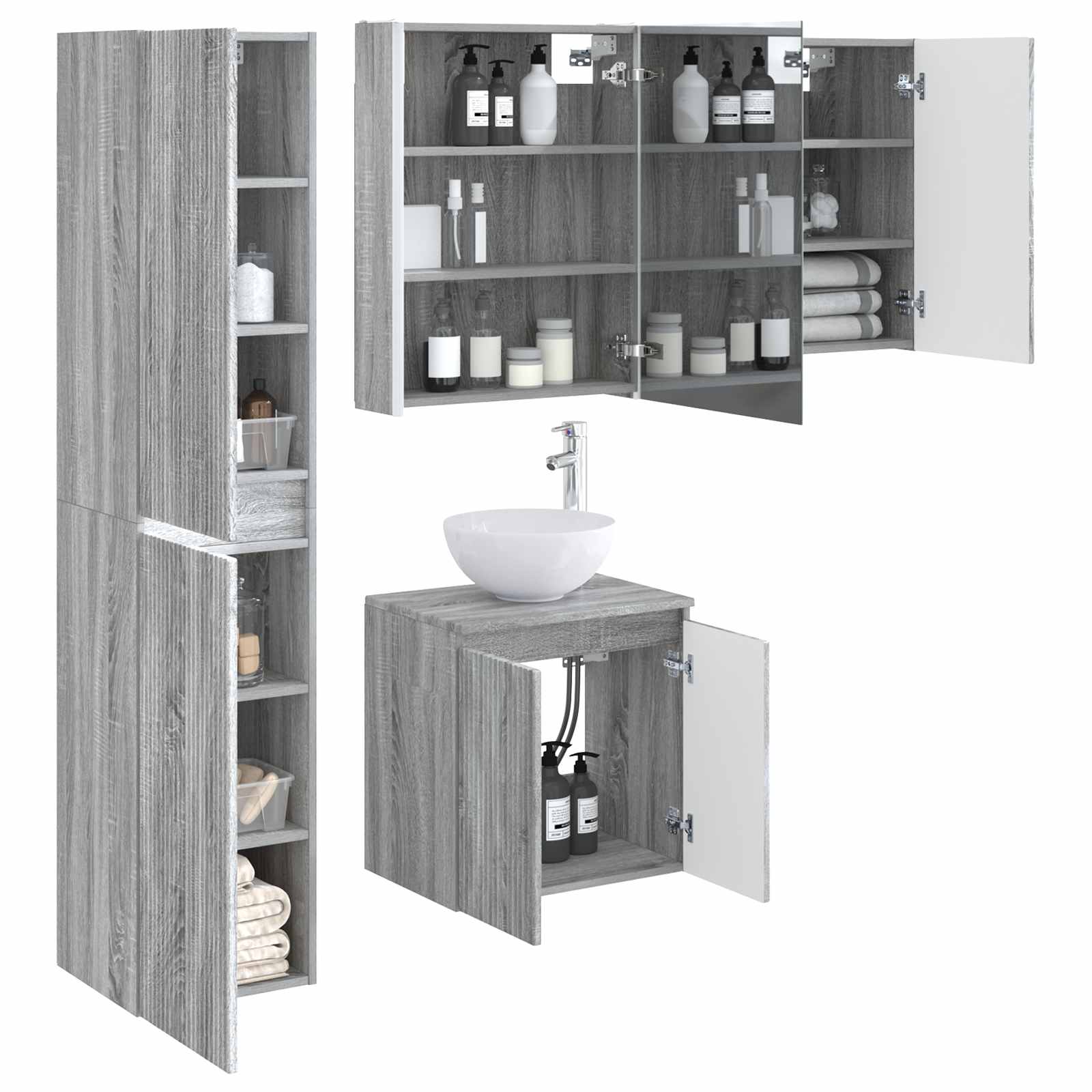 Set ormarića za kupaonicu 5 pcs Siva Sonoma 53 x 15,5 x 70 cm