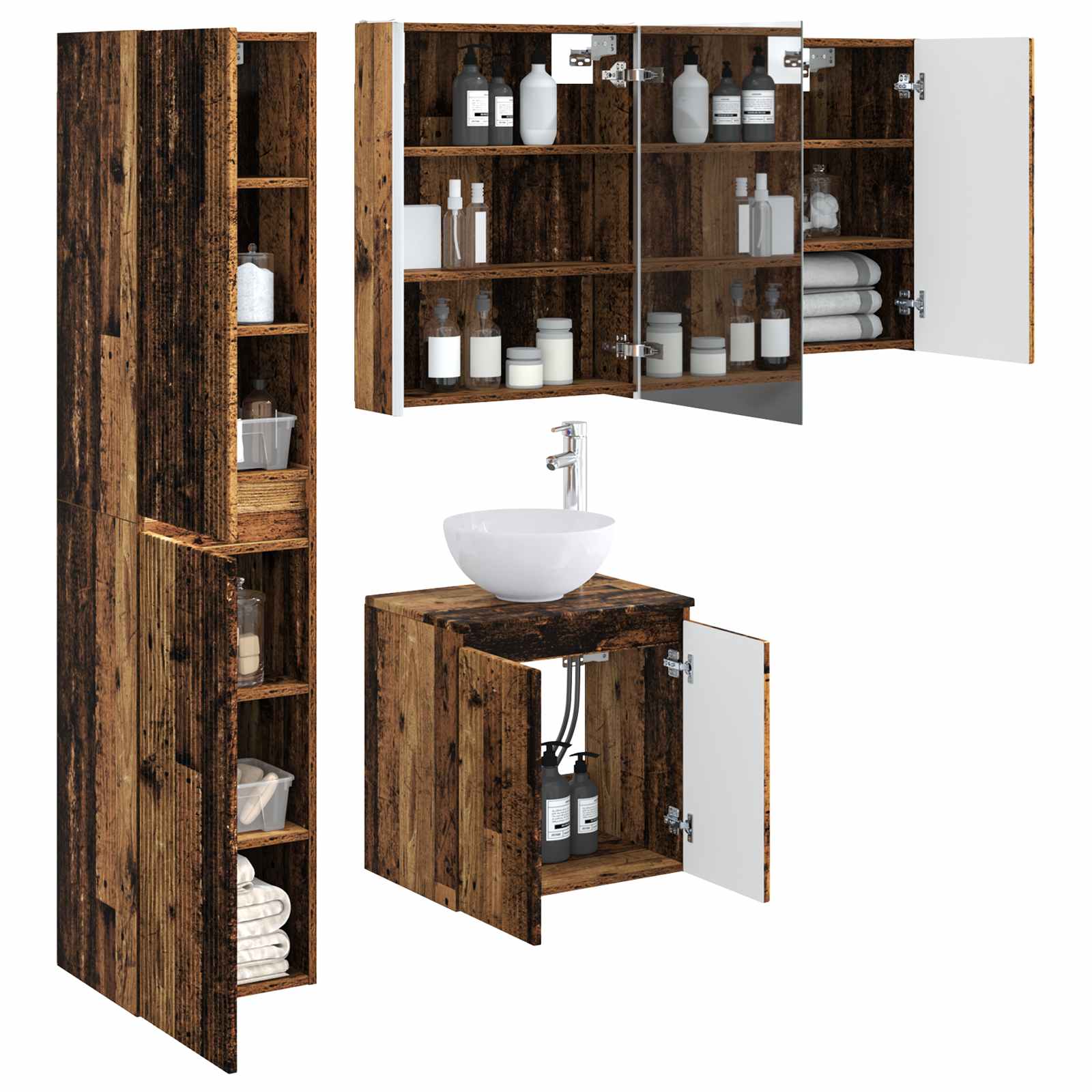 Set ormarića za kupaonicu 5 pcs Staro drvo 53 x 15,5 x 70 cm