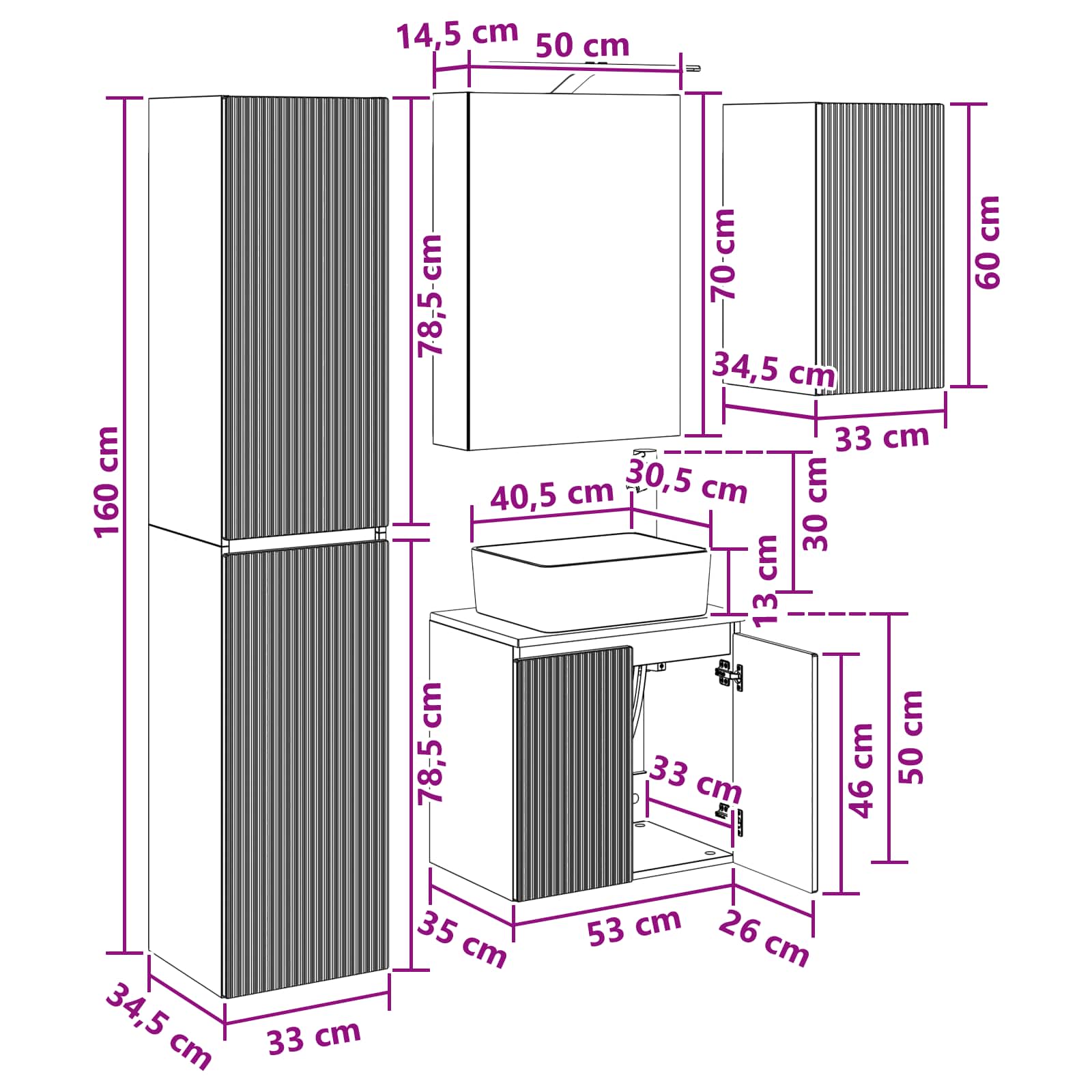 Set ormarića za kupaonicu 5 pcs Hrast sonoma 50 x 14,5 x 70 cm