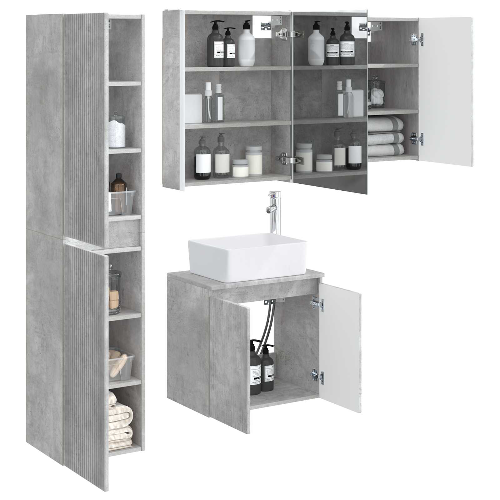 Set ormarića za kupaonicu 5 pcs Betonska siva 53 x 15,5 x 70 cm