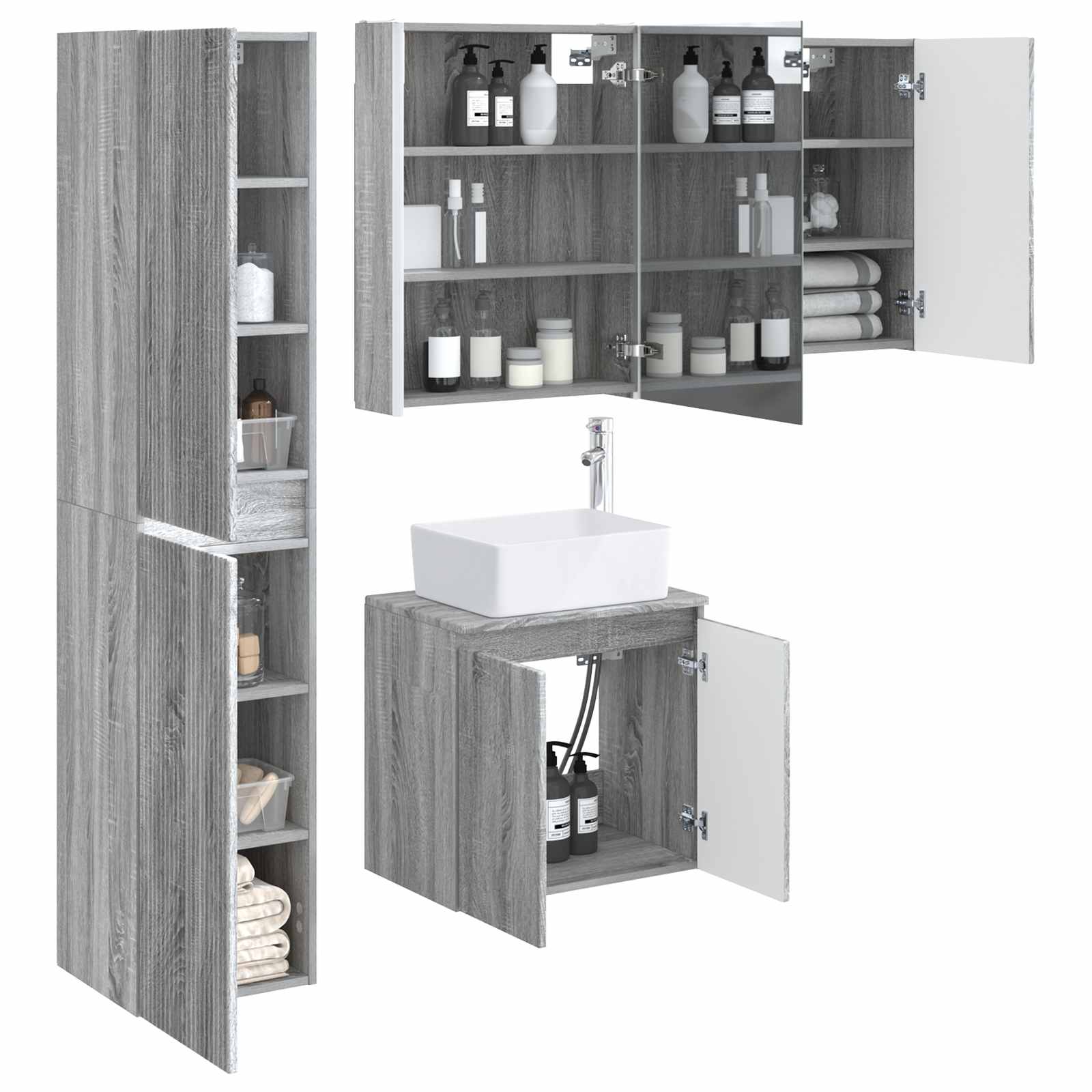 Set ormarića za kupaonicu 5 pcs Siva Sonoma 53 x 15,5 x 70 cm