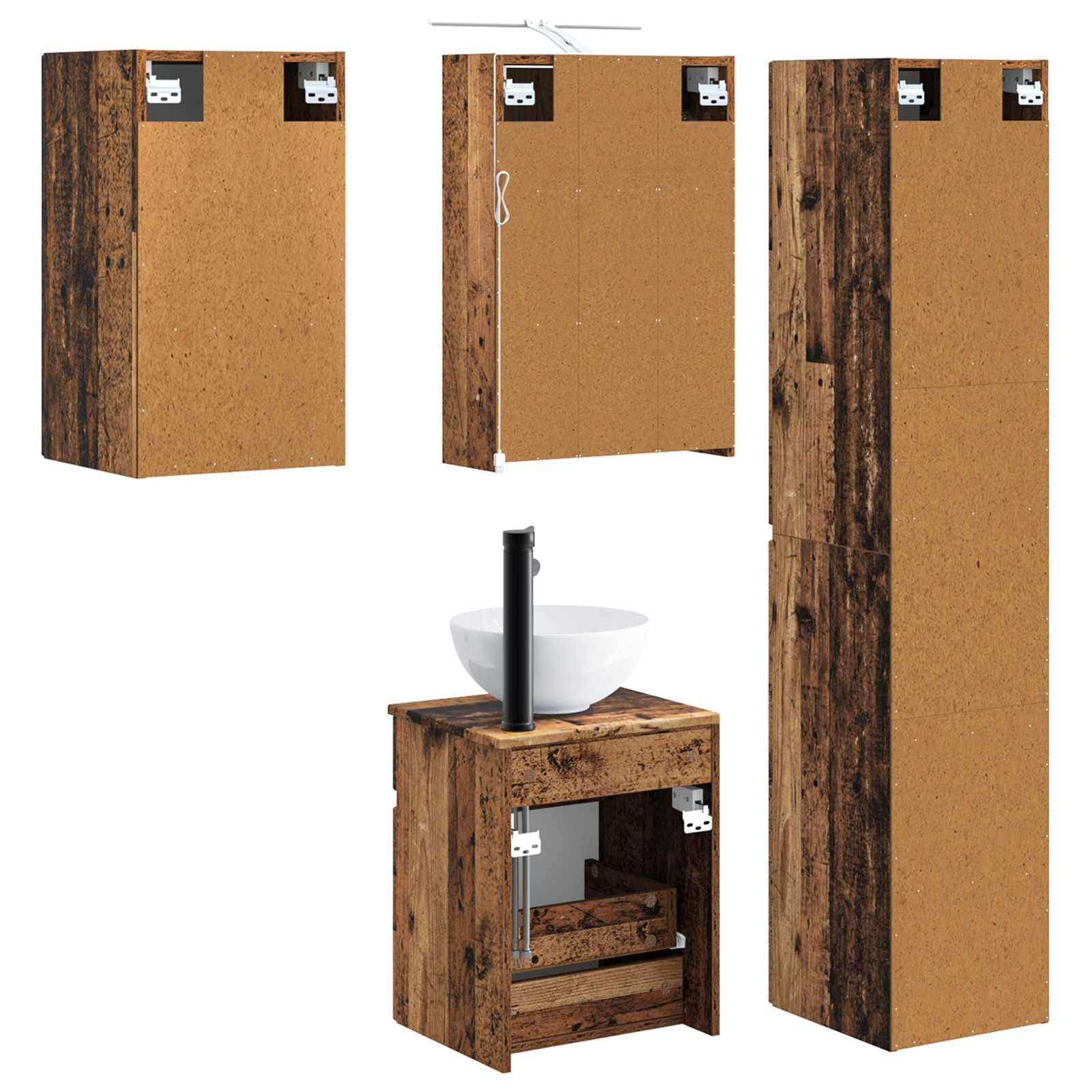 Set ormarića za kupaonicu 5 pcs Staro drvo 43 x 16 x 62,5 cm